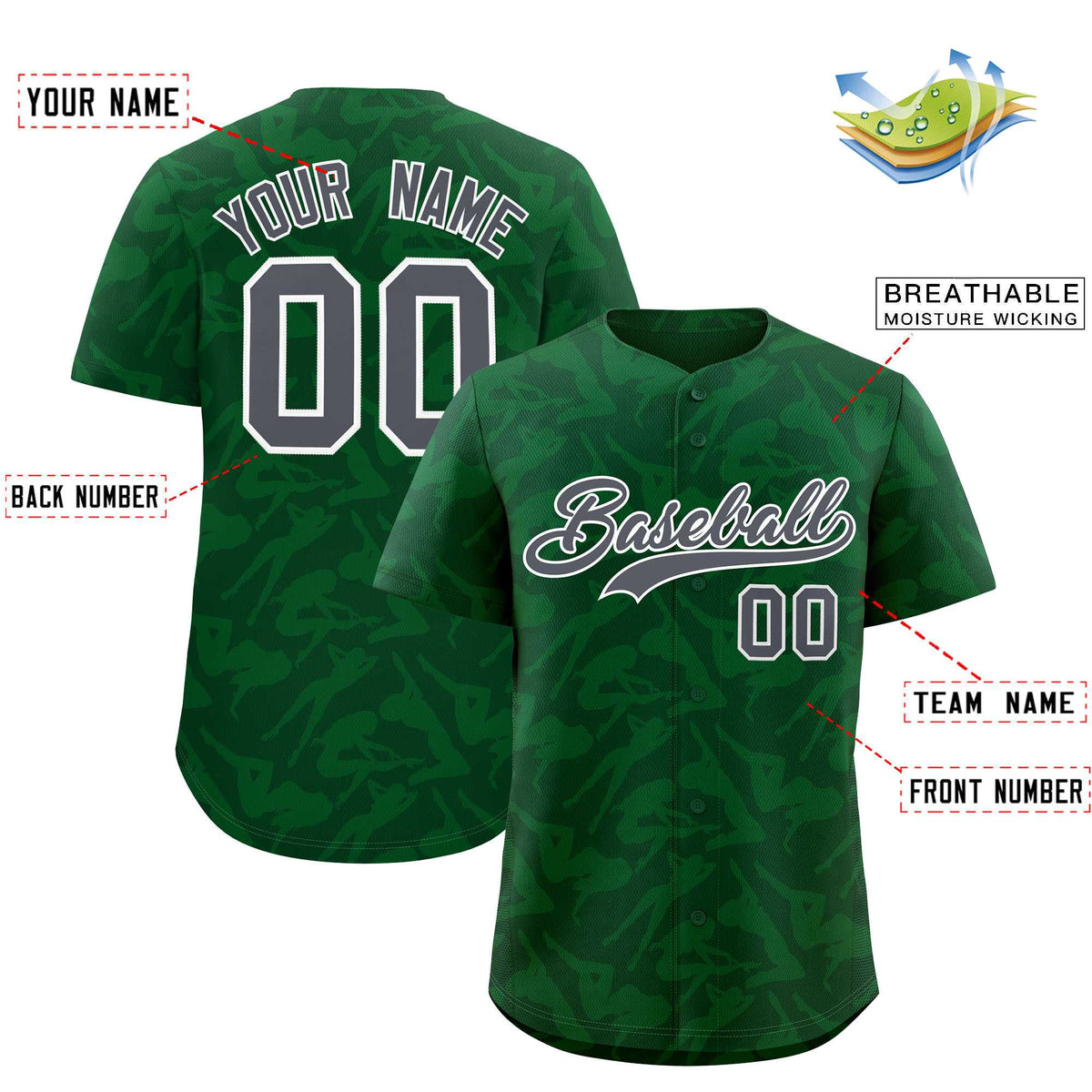 Custom Green Gray Playboy Graffiti Pattern Authentic Baseball Jersey| KXKSHOP