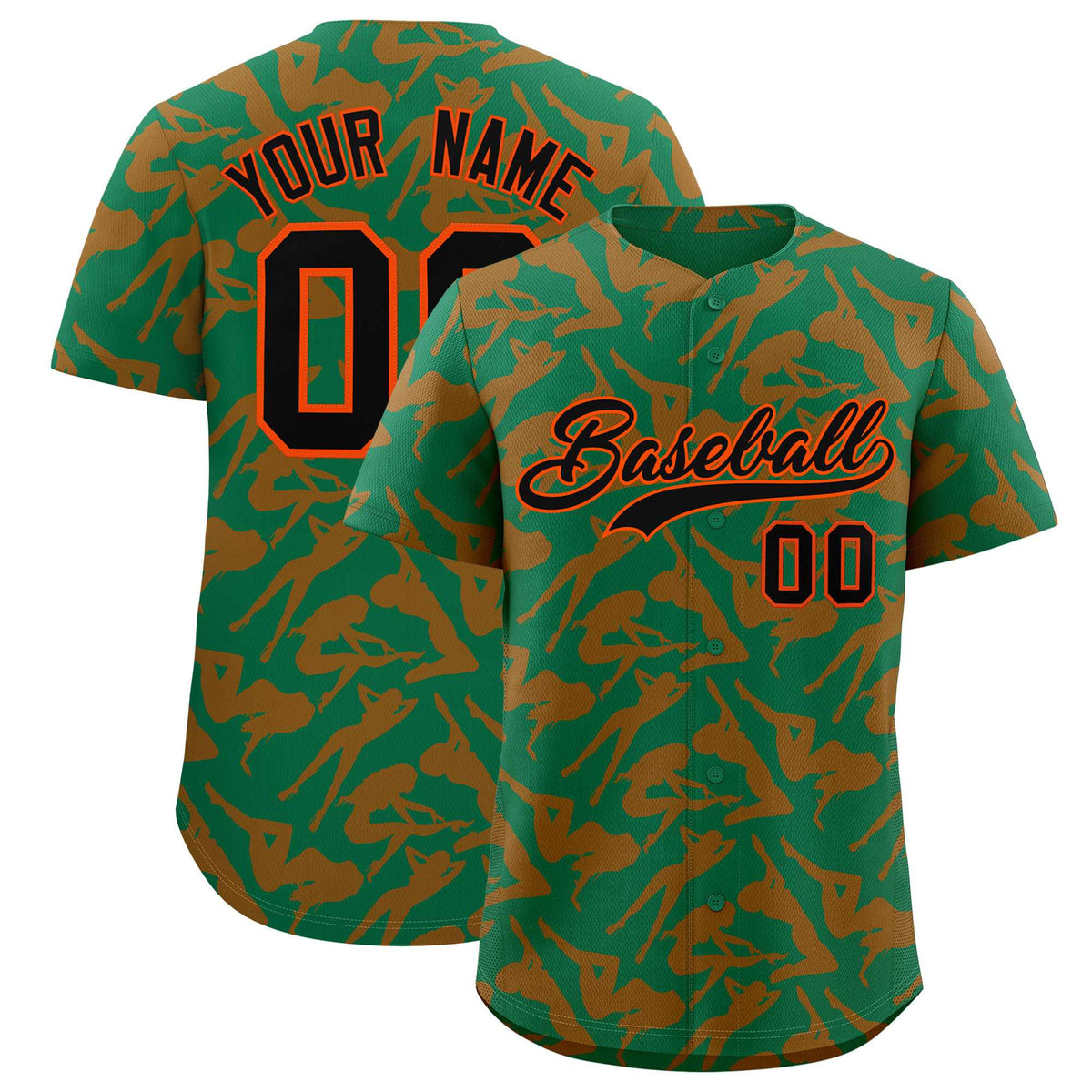 Custom Kelly Green Orange Playboy Graffiti Pattern Authentic Baseball Jersey| KXKSHOP
