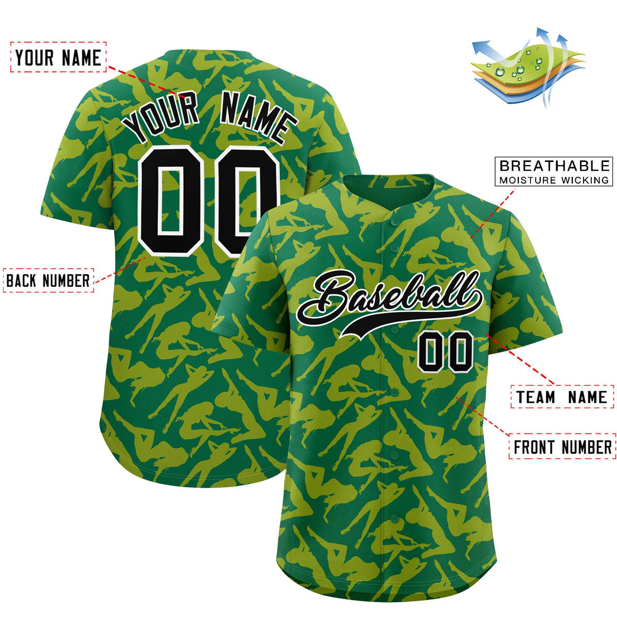 Custom Kelly Green Gold Playboy Graffiti Pattern Authentic Baseball Jersey| KXKSHOP