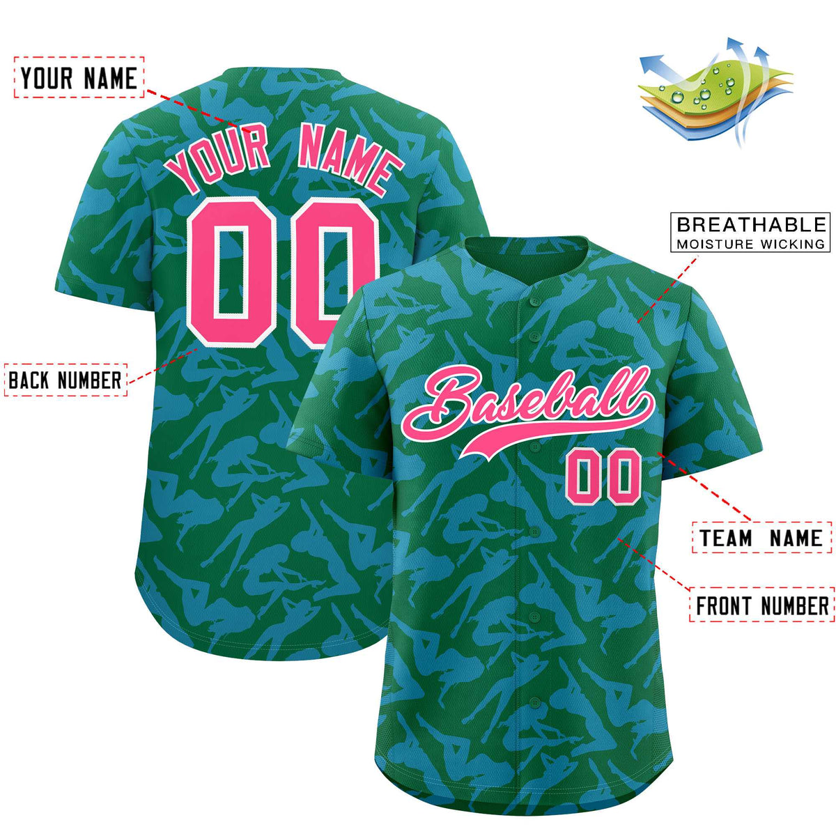 Custom Kelly Green Powder Blue Playboy Graffiti Pattern Authentic Baseball Jersey| KXKSHOP
