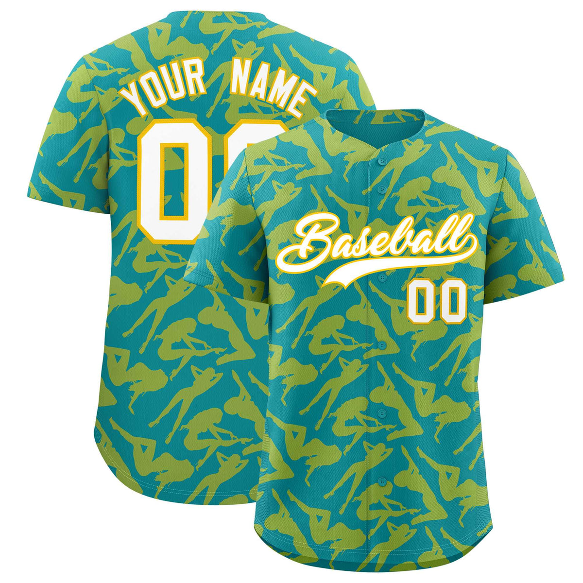 Custom Teal Gold Playboy Graffiti Pattern Authentic Baseball Jersey| KXKSHOP