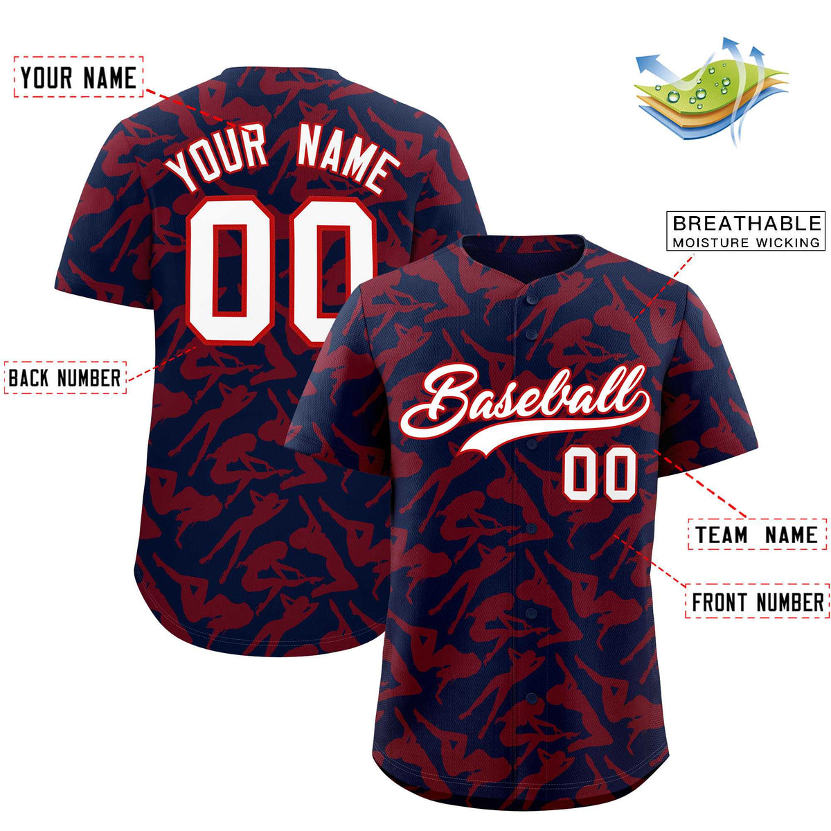 Custom Navy Red Playboy Graffiti Pattern Authentic Baseball Jersey| KXKSHOP