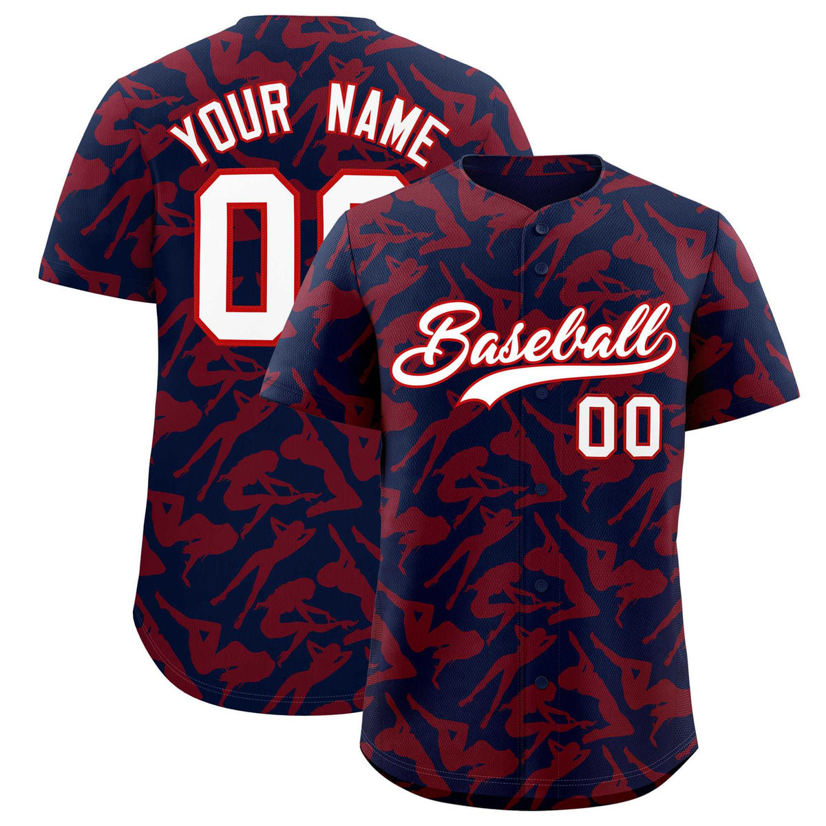 Custom Navy Red Playboy Graffiti Pattern Authentic Baseball Jersey| KXKSHOP
