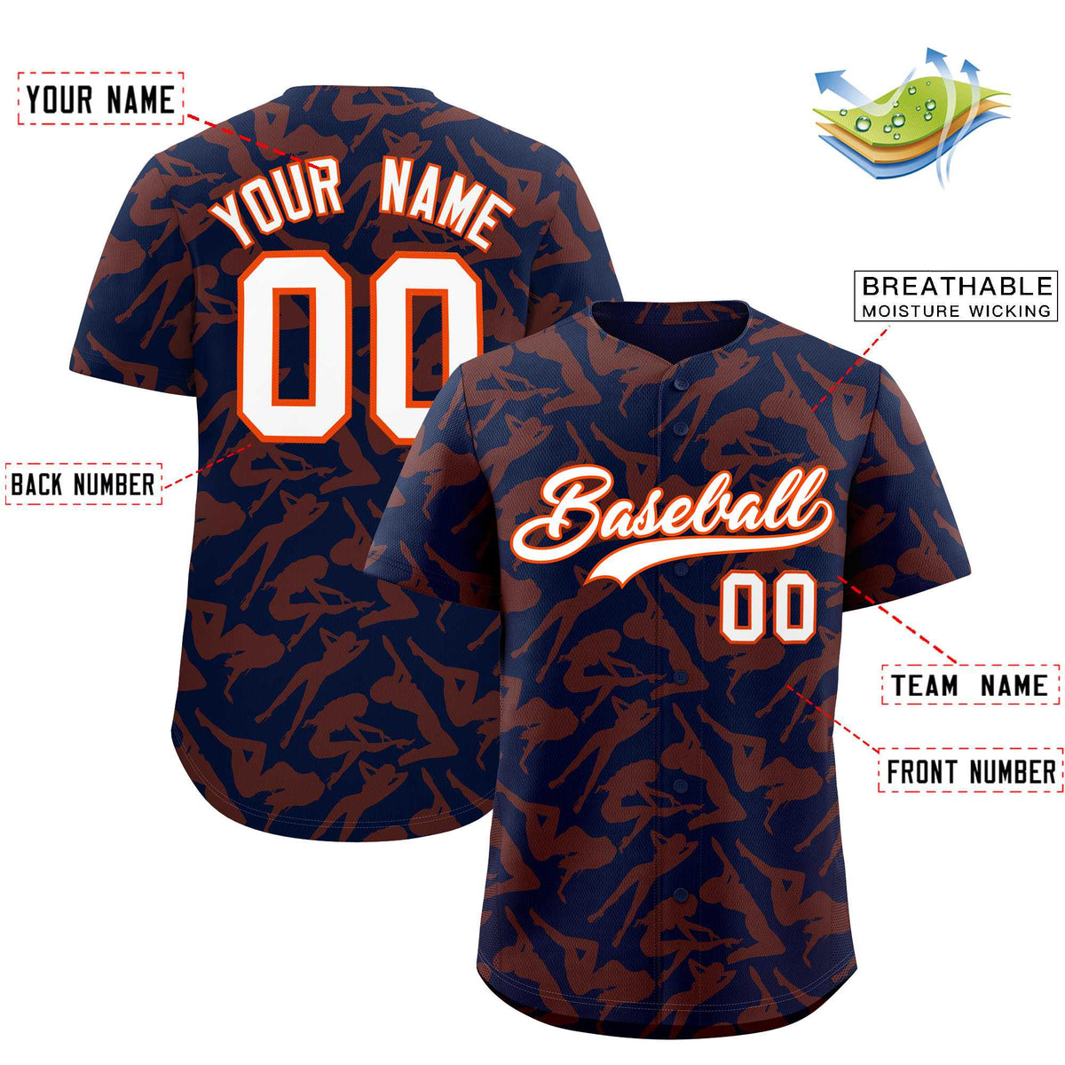 Custom Navy Orange Playboy Graffiti Pattern Authentic Baseball Jersey| KXKSHOP