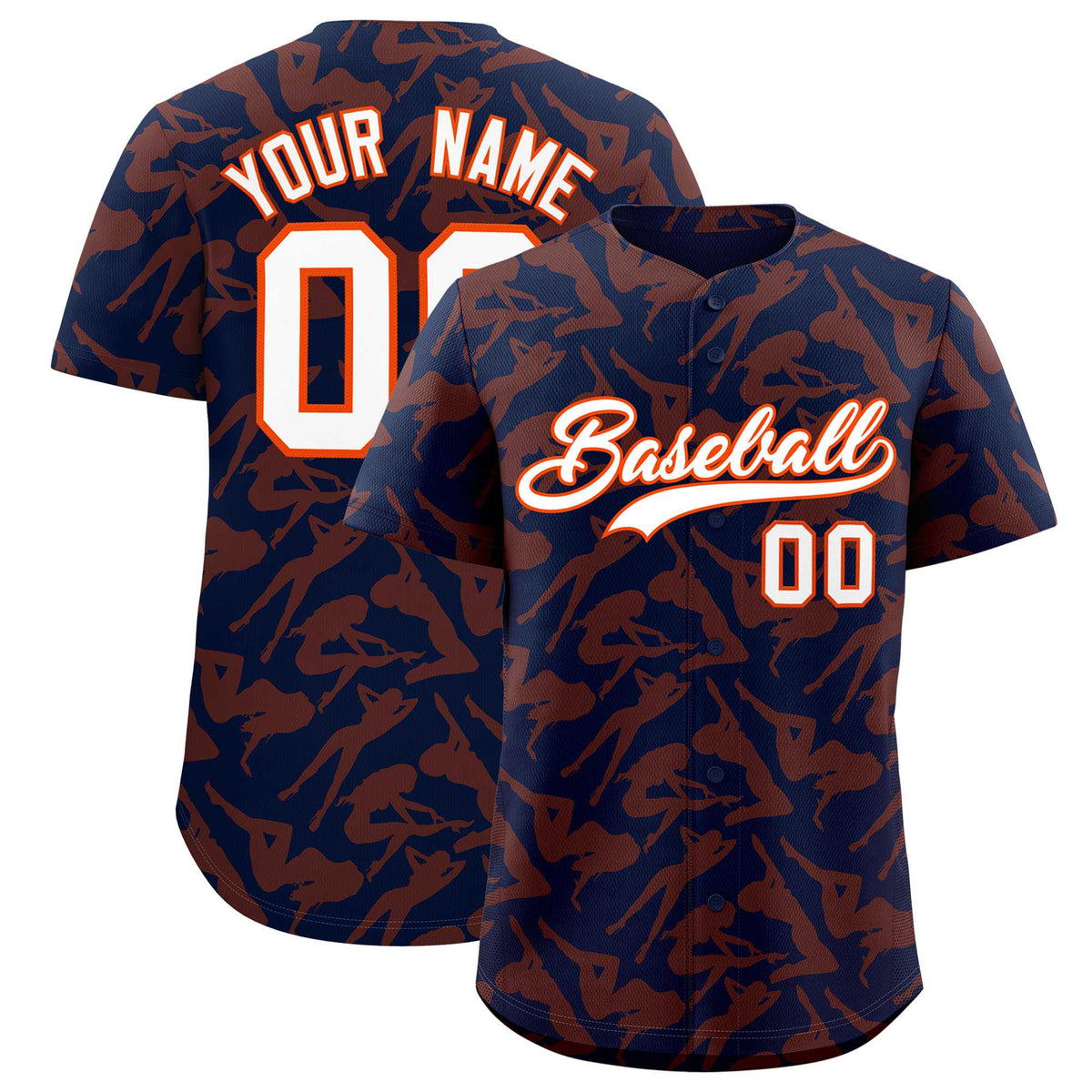 Custom Navy Orange Playboy Graffiti Pattern Authentic Baseball Jersey| KXKSHOP