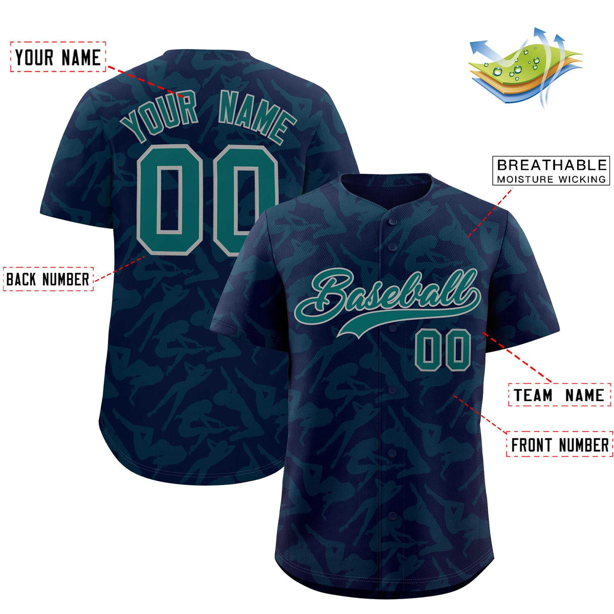 Custom Navy Aqua Playboy Graffiti Pattern Authentic Baseball Jersey| KXKSHOP