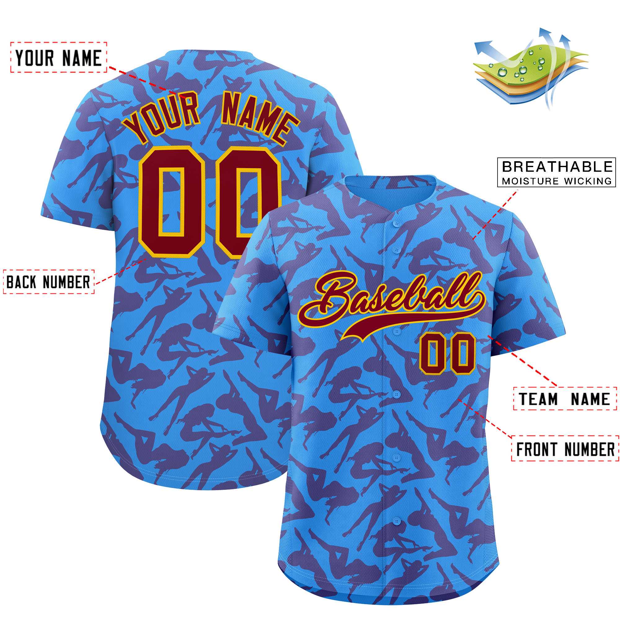 Custom Powder Blue Crimson Playboy Graffiti Pattern Authentic Baseball Jersey| KXKSHOP
