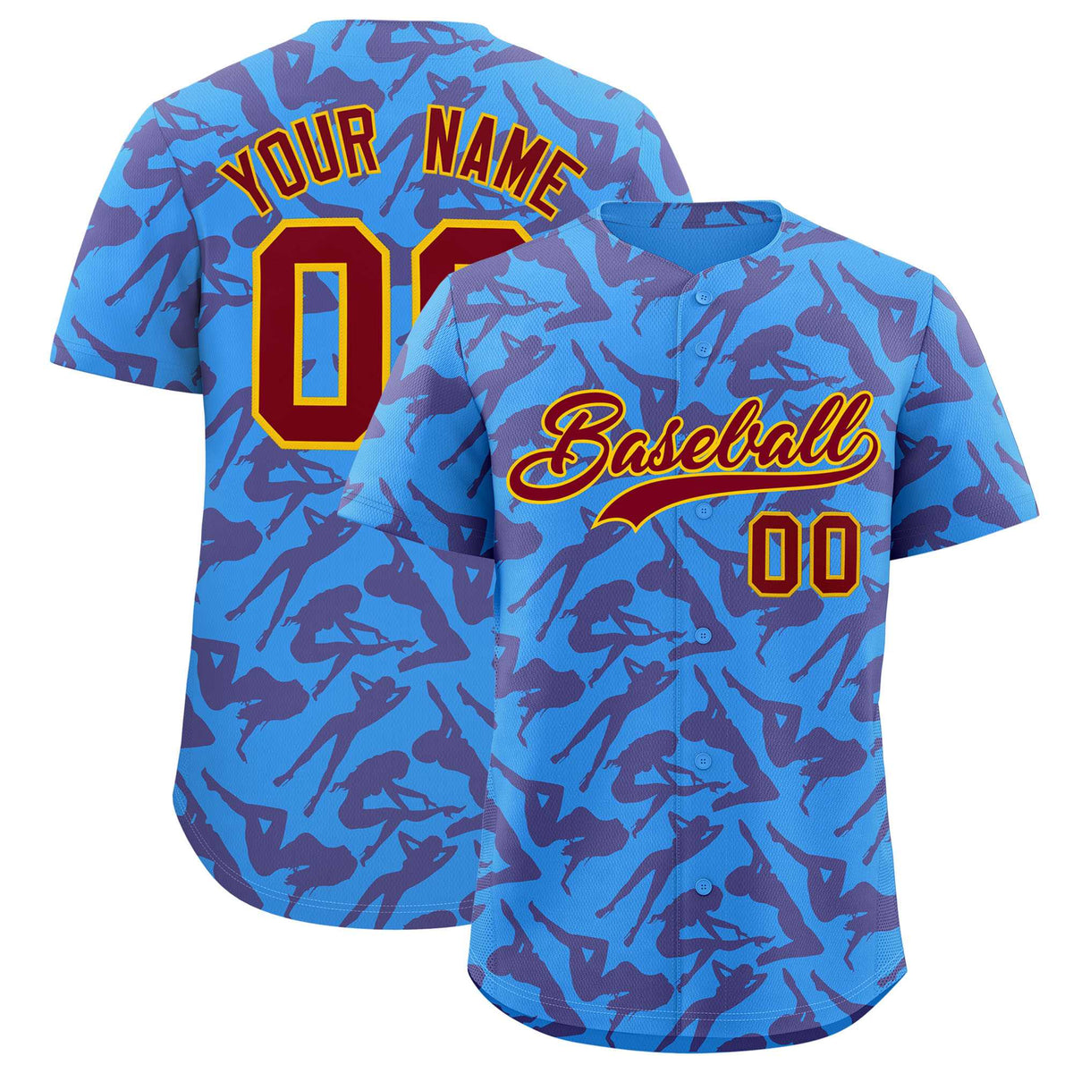 Custom Powder Blue Crimson Playboy Graffiti Pattern Authentic Baseball Jersey| KXKSHOP