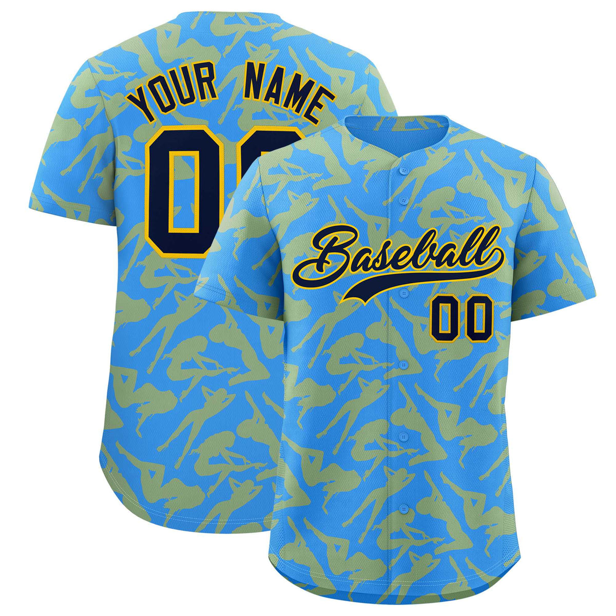 Custom Powder Blue Gold Playboy Graffiti Pattern Authentic Baseball Jersey| KXKSHOP