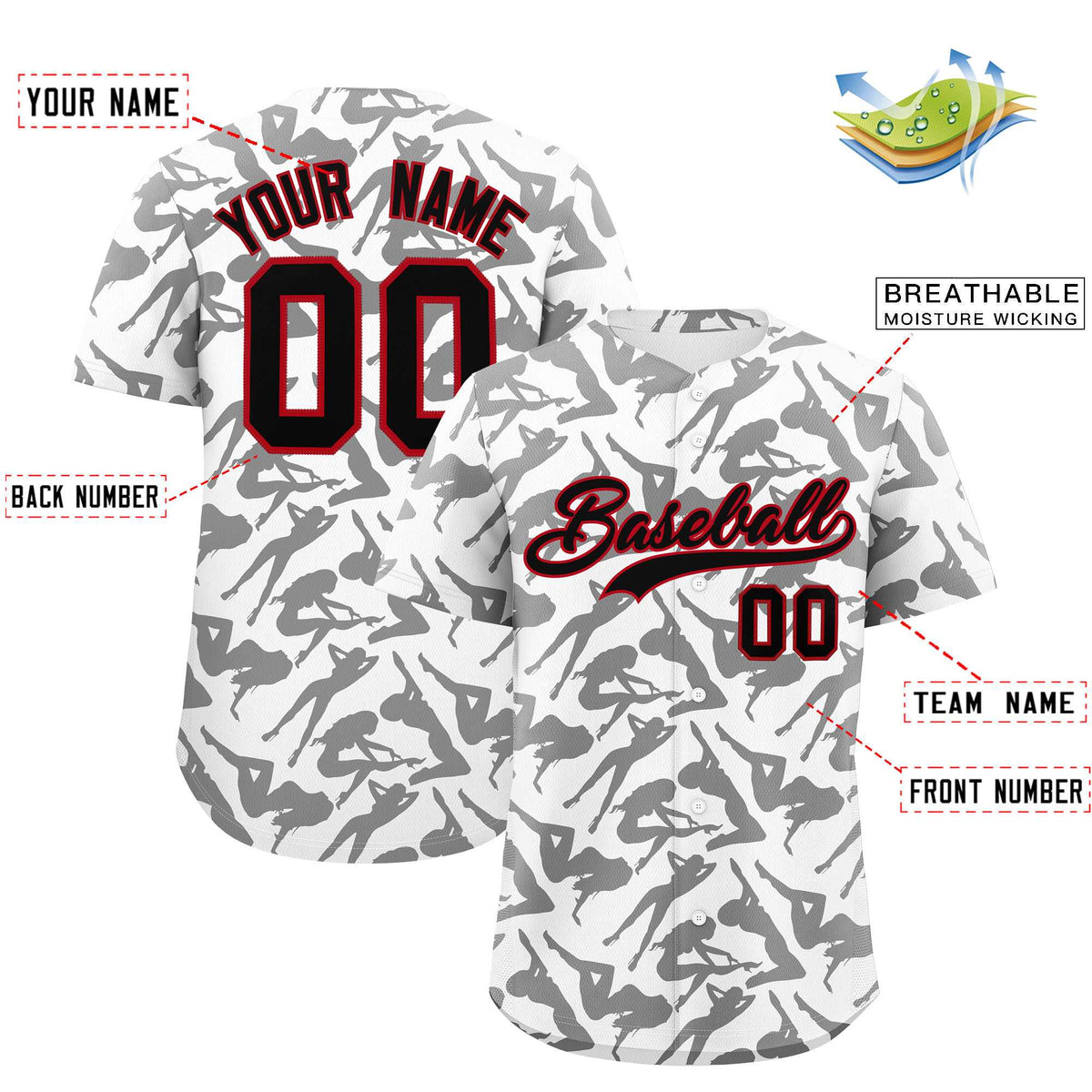 Custom White Black Playboy Graffiti Pattern Authentic Baseball Jersey| KXKSHOP