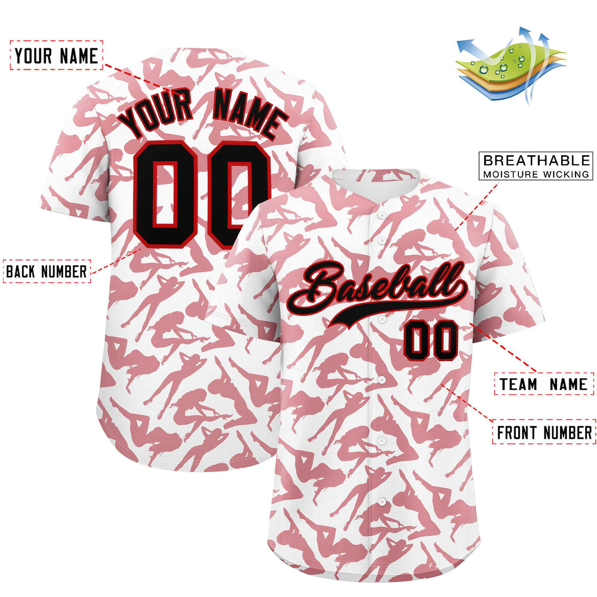Custom White Red Playboy Graffiti Pattern Authentic Baseball Jersey| KXKSHOP