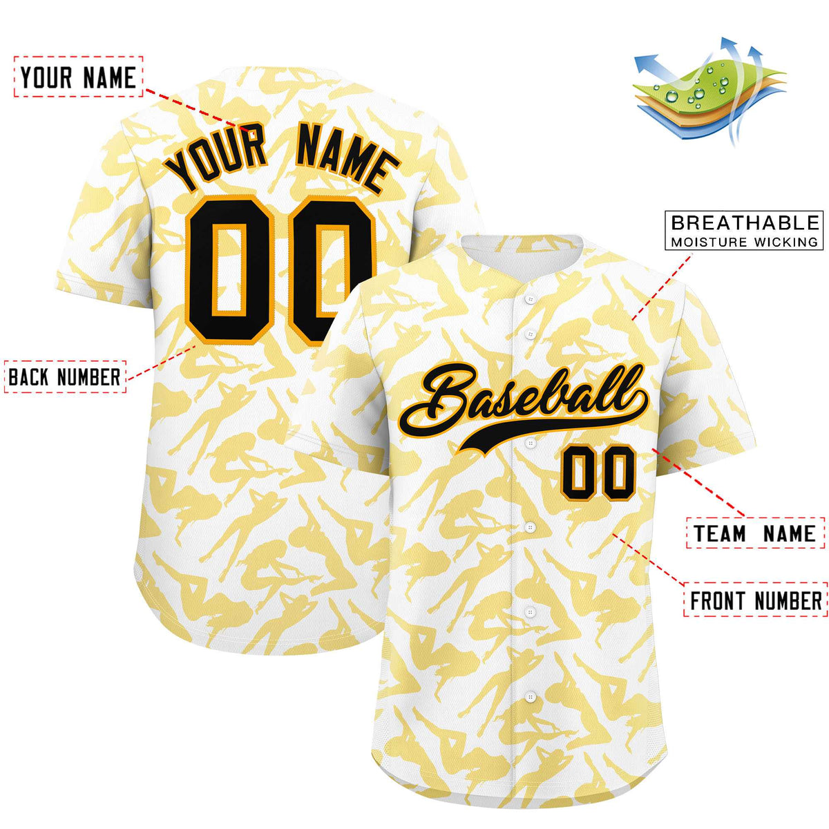 Custom White Gold Playboy Graffiti Pattern Authentic Baseball Jersey| KXKSHOP