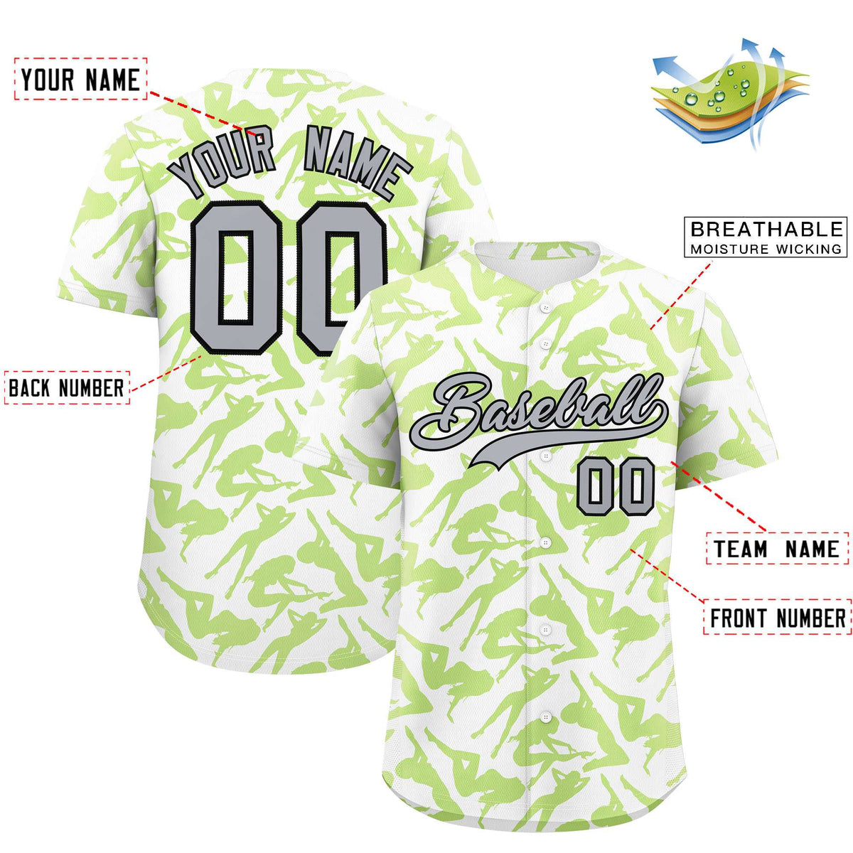 Custom White Neon Green Playboy Graffiti Pattern Authentic Baseball Jersey| KXKSHOP
