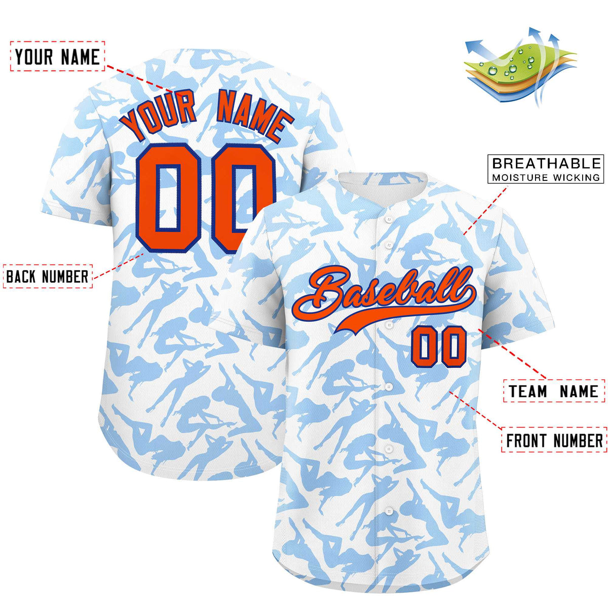 Custom White Powder Blue Playboy Graffiti Pattern Authentic Baseball Jersey| KXKSHOP