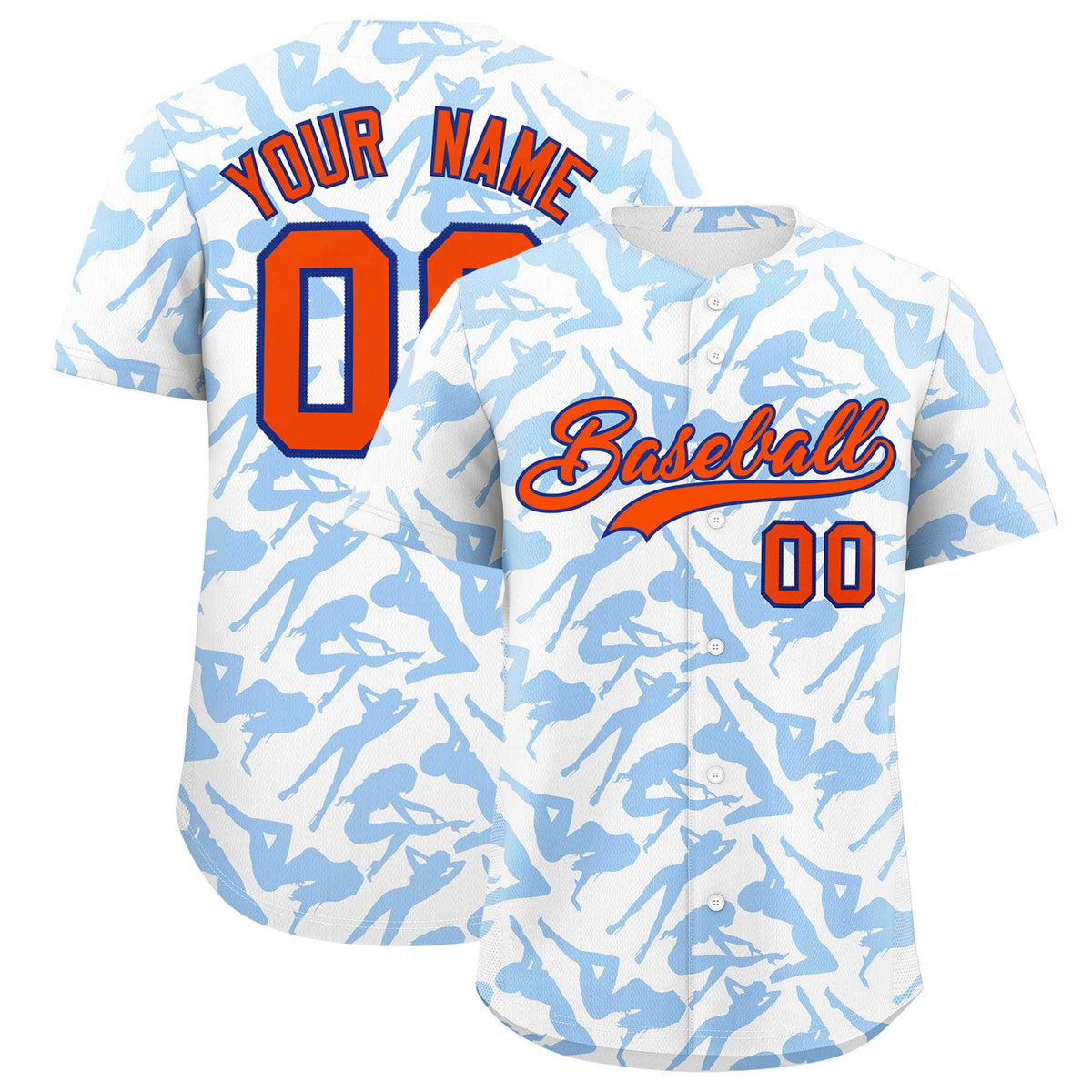 Custom White Powder Blue Playboy Graffiti Pattern Authentic Baseball Jersey| KXKSHOP