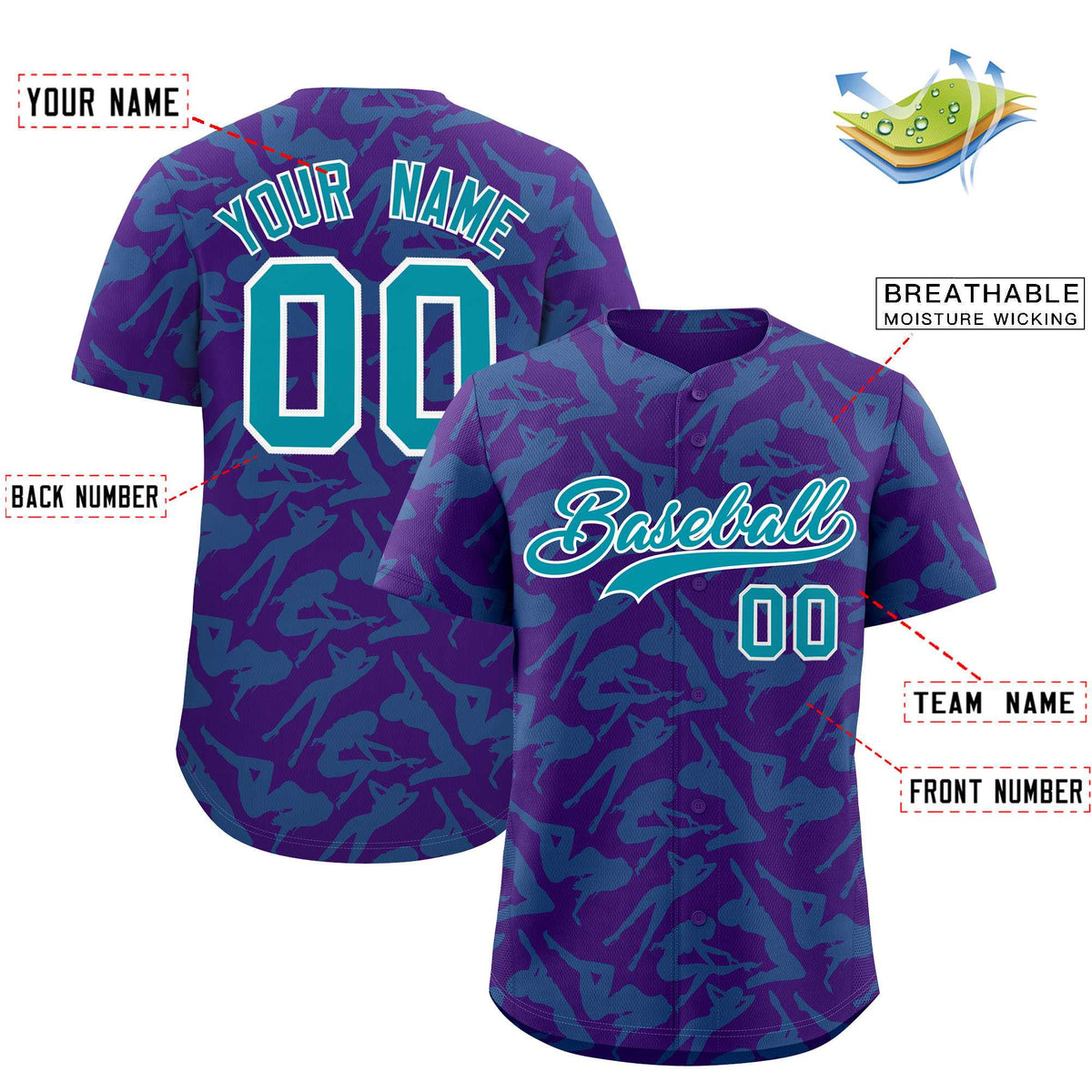 Custom Purple Aqua Playboy Graffiti Pattern Authentic Baseball Jersey| KXKSHOP