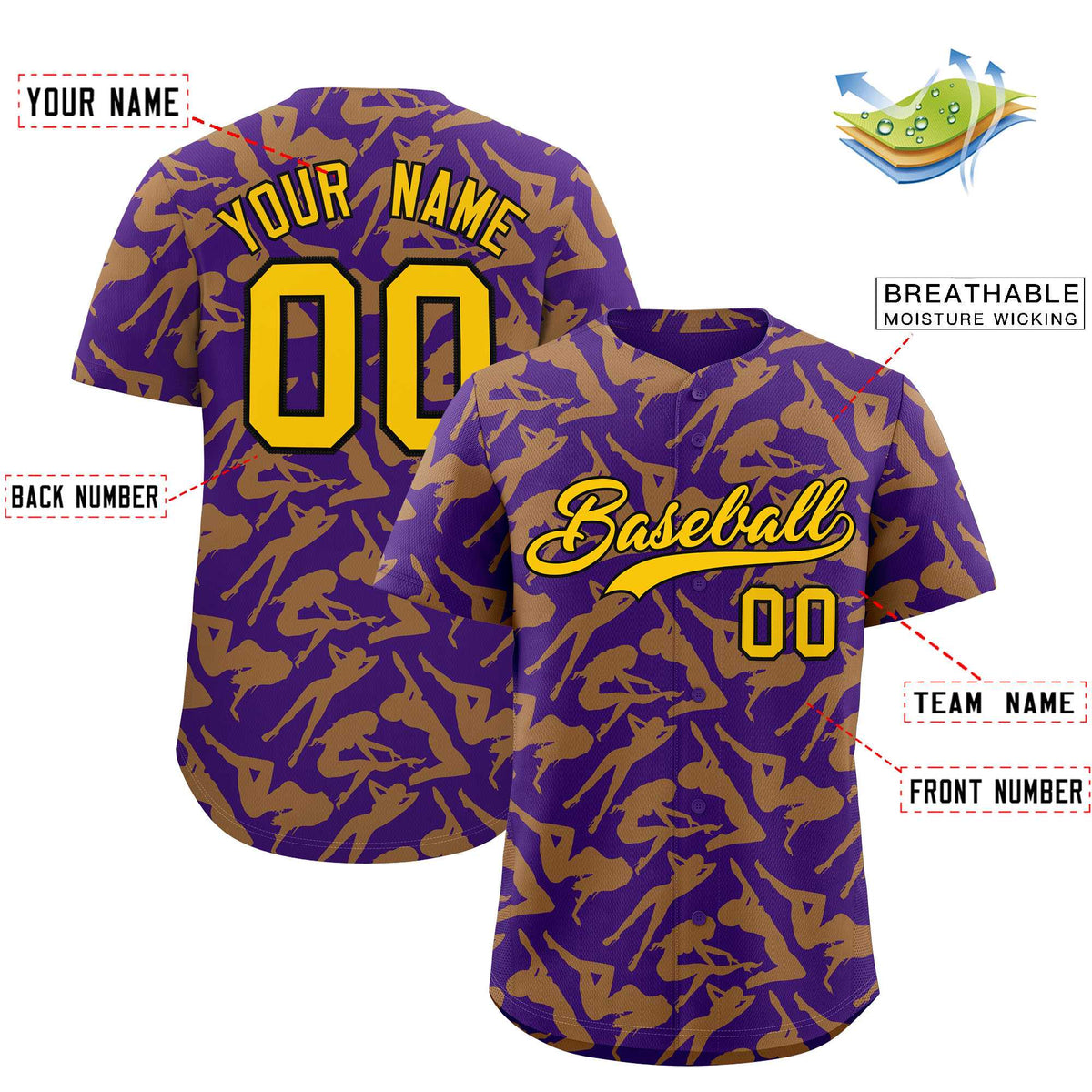 Custom Purple Yellow Playboy Graffiti Pattern Authentic Baseball Jersey| KXKSHOP