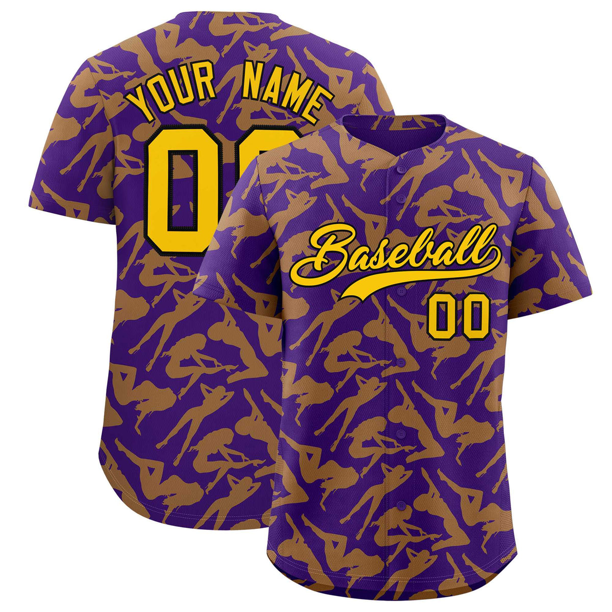 Custom Purple Yellow Playboy Graffiti Pattern Authentic Baseball Jersey| KXKSHOP