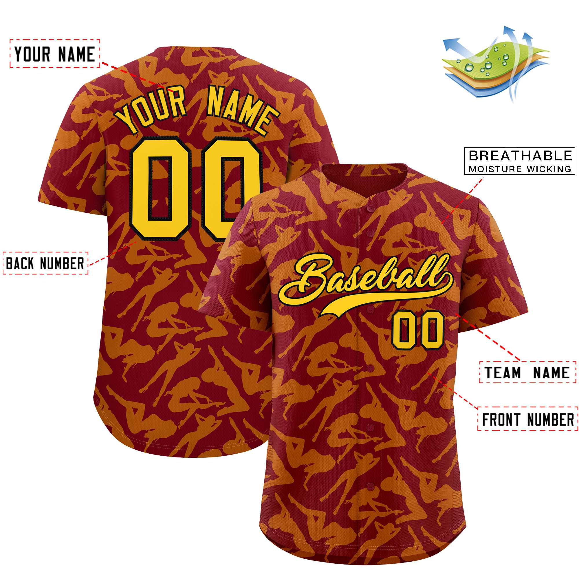 Custom Crimson Yellow Playboy Graffiti Pattern Authentic Baseball Jersey| KXKSHOP