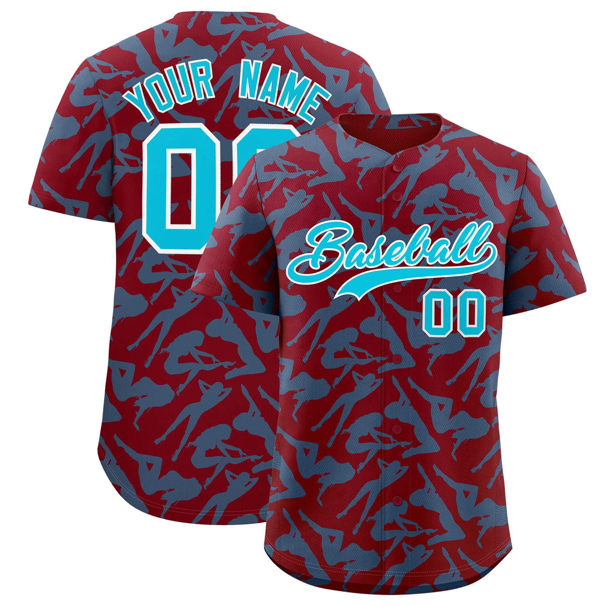 Custom Crimson Sky Blue Playboy Graffiti Pattern Authentic Baseball Jersey| KXKSHOP