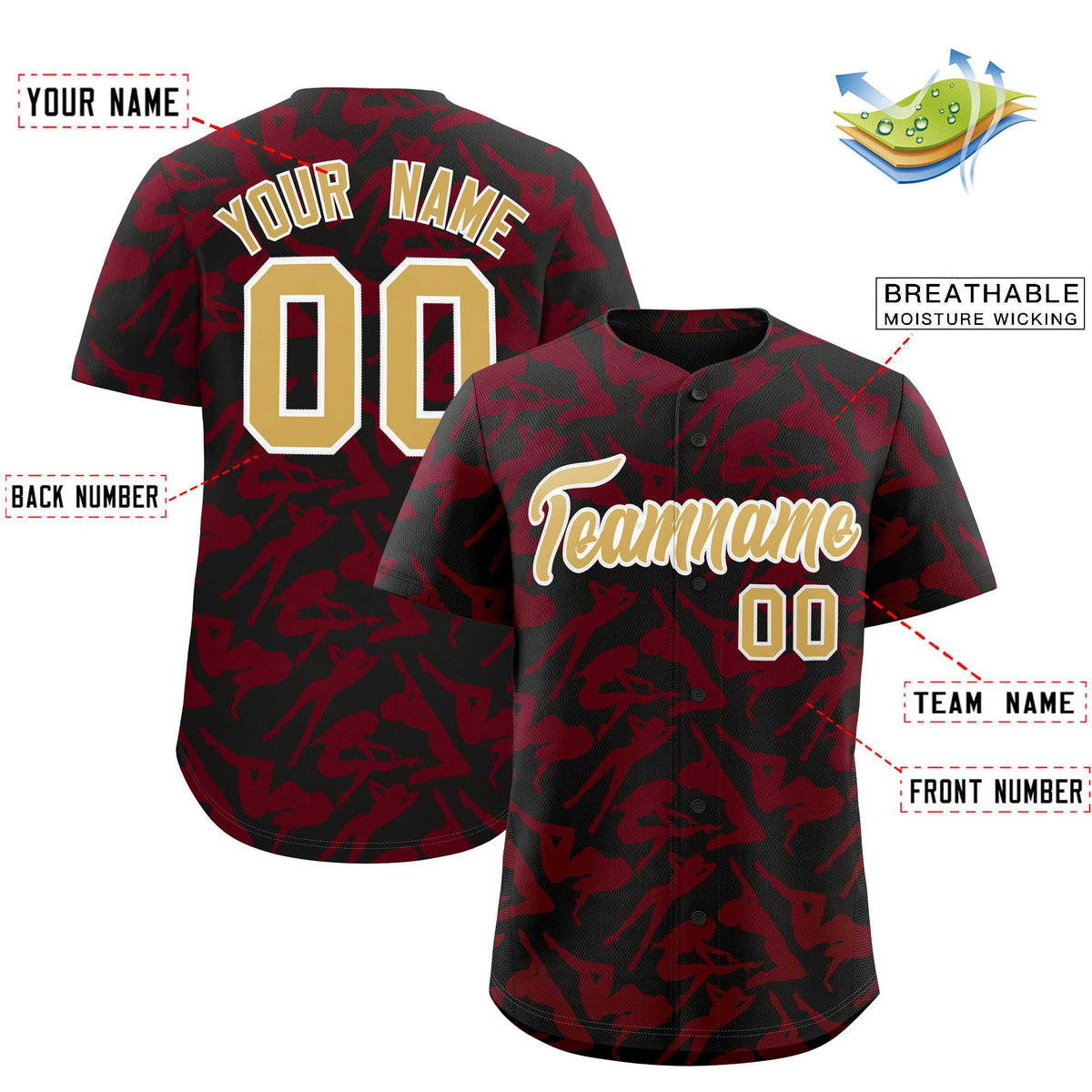 Custom Black Crimson Playboy Graffiti Pattern Authentic Baseball Jersey| KXKSHOP