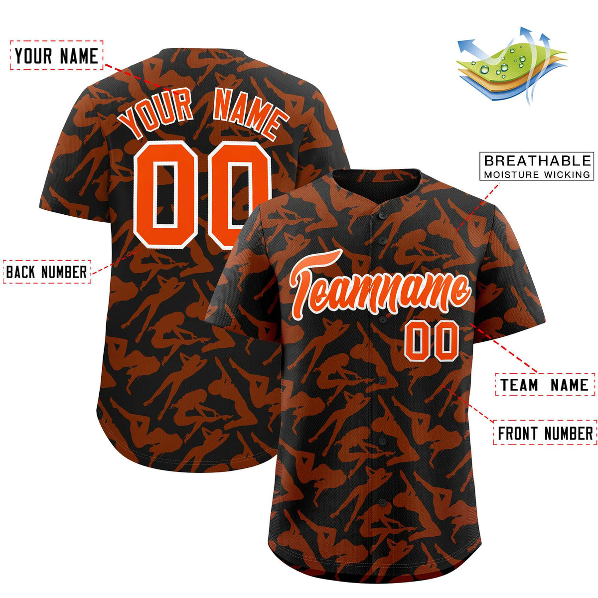 Custom Black Orange Playboy Graffiti Pattern Authentic Baseball Jersey| KXKSHOP