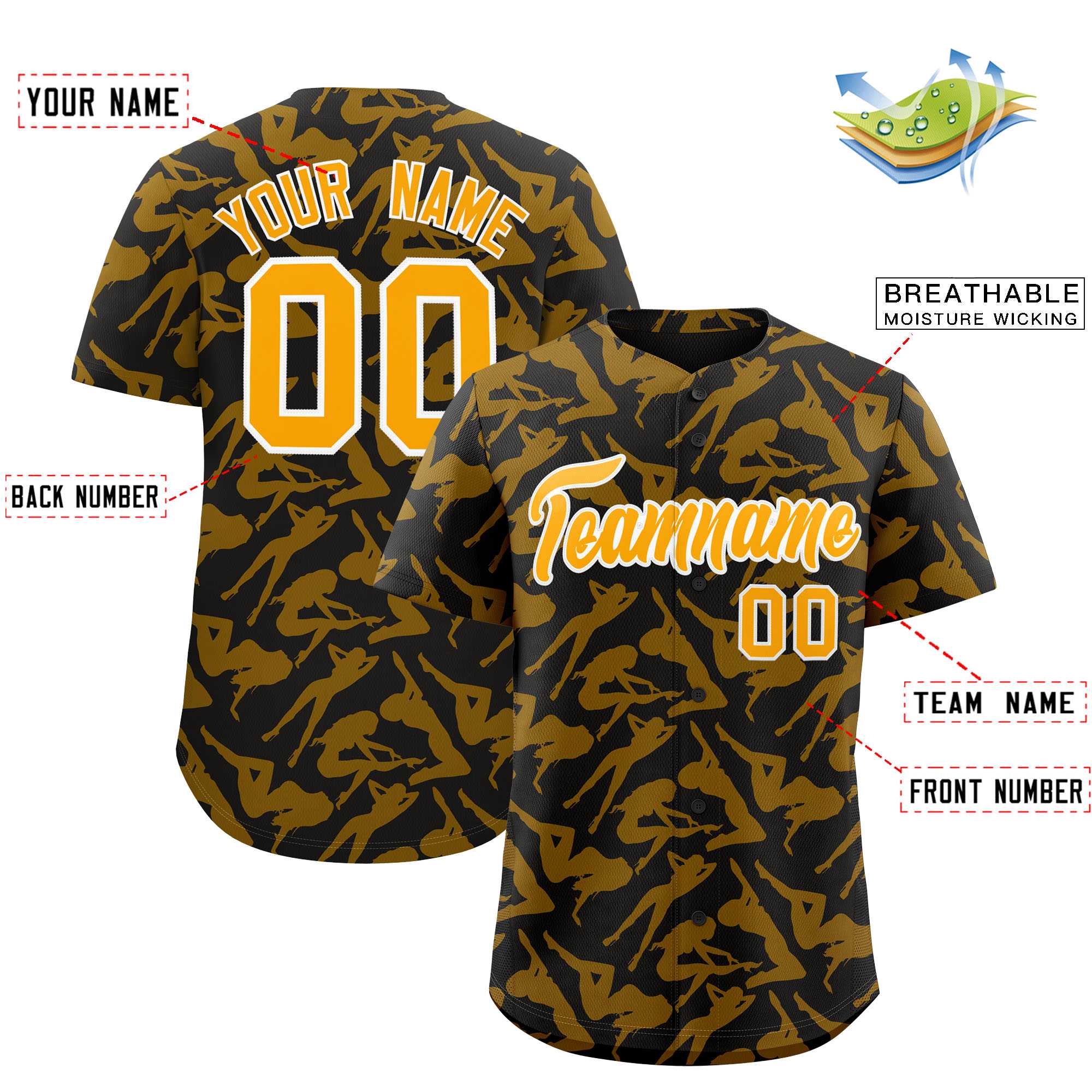 Custom Black Gold Playboy Graffiti Pattern Authentic Baseball Jersey| KXKSHOP