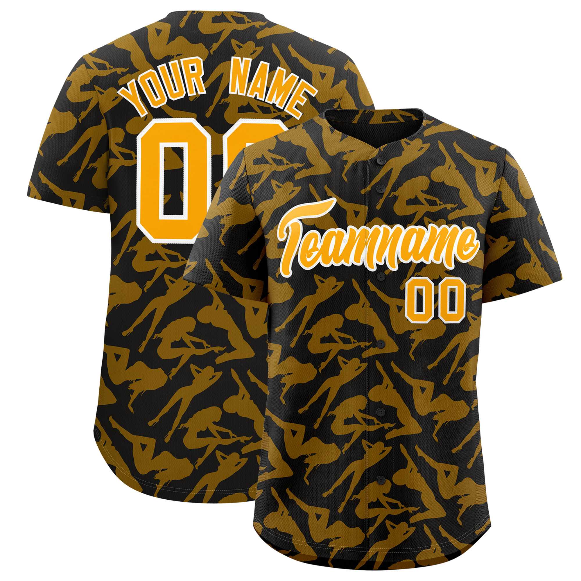 Custom Black Gold Playboy Graffiti Pattern Authentic Baseball Jersey| KXKSHOP