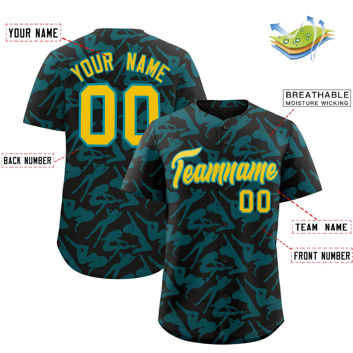 Custom Black Aqua Playboy Graffiti Pattern Authentic Baseball Jersey| KXKSHOP