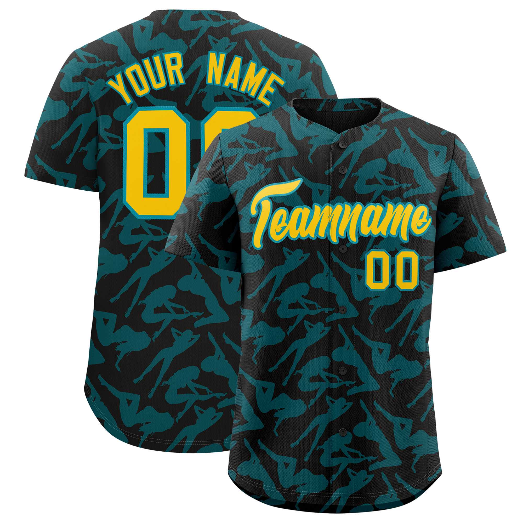 Custom Black Aqua Playboy Graffiti Pattern Authentic Baseball Jersey| KXKSHOP