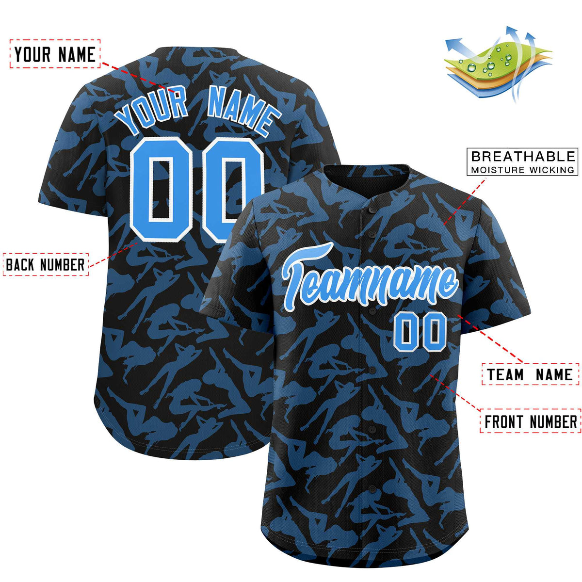 Custom Black Powder Blue Playboy Graffiti Pattern Authentic Baseball Jersey| KXKSHOP