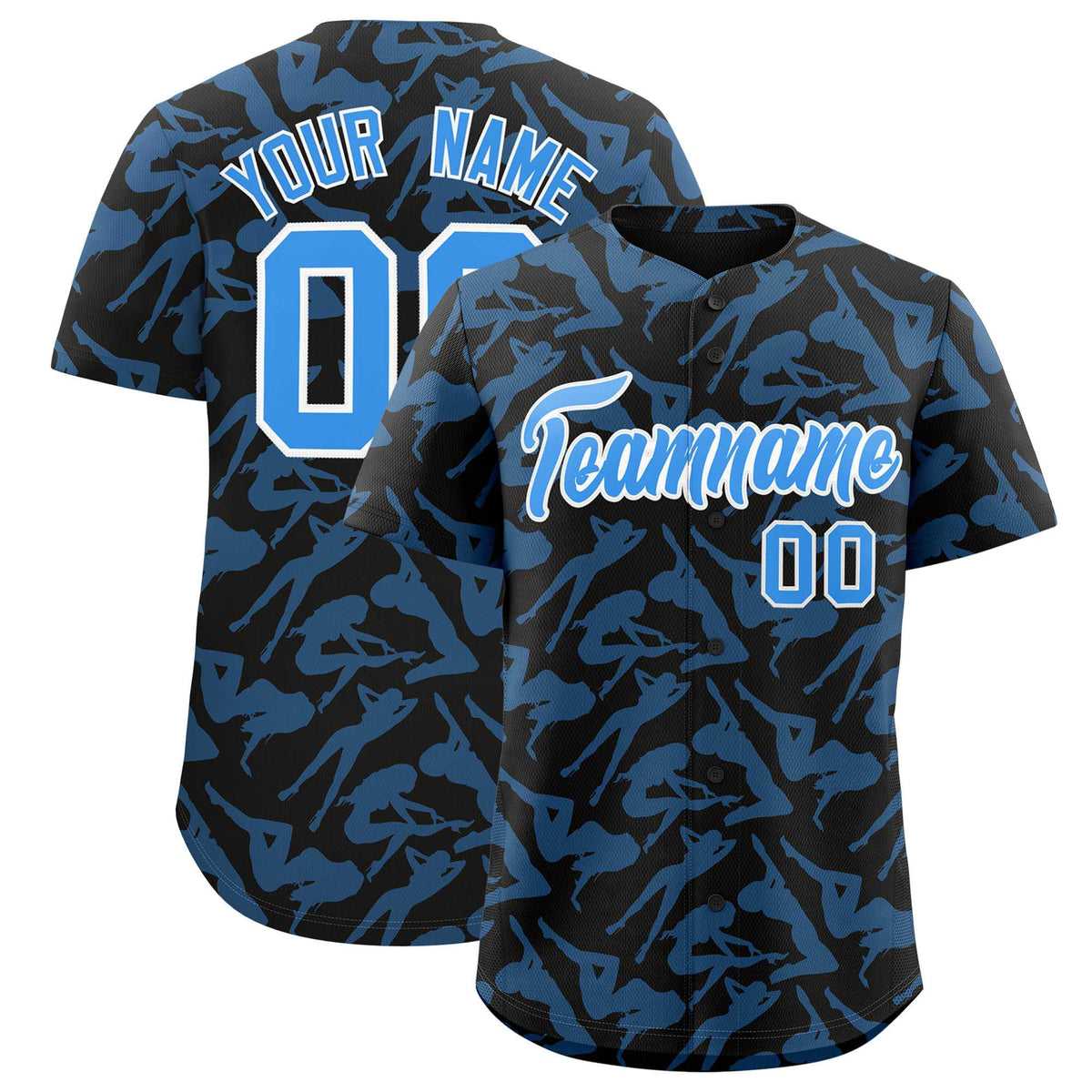 Custom Black Powder Blue Playboy Graffiti Pattern Authentic Baseball Jersey| KXKSHOP