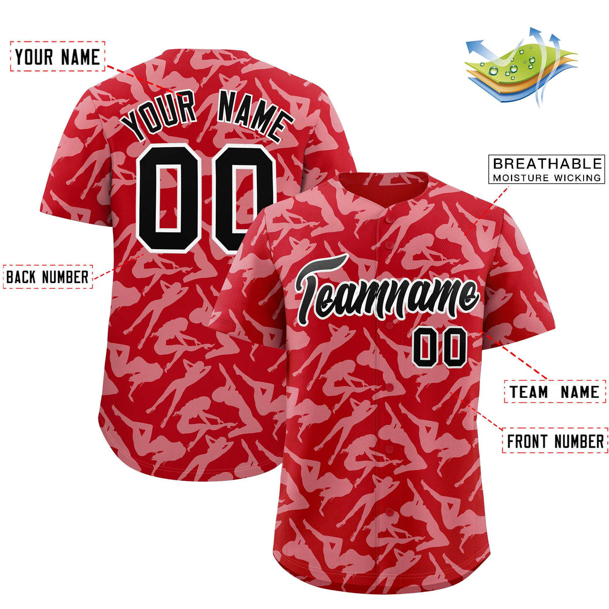 Custom Red White Playboy Graffiti Pattern Authentic Baseball Jersey| KXKSHOP