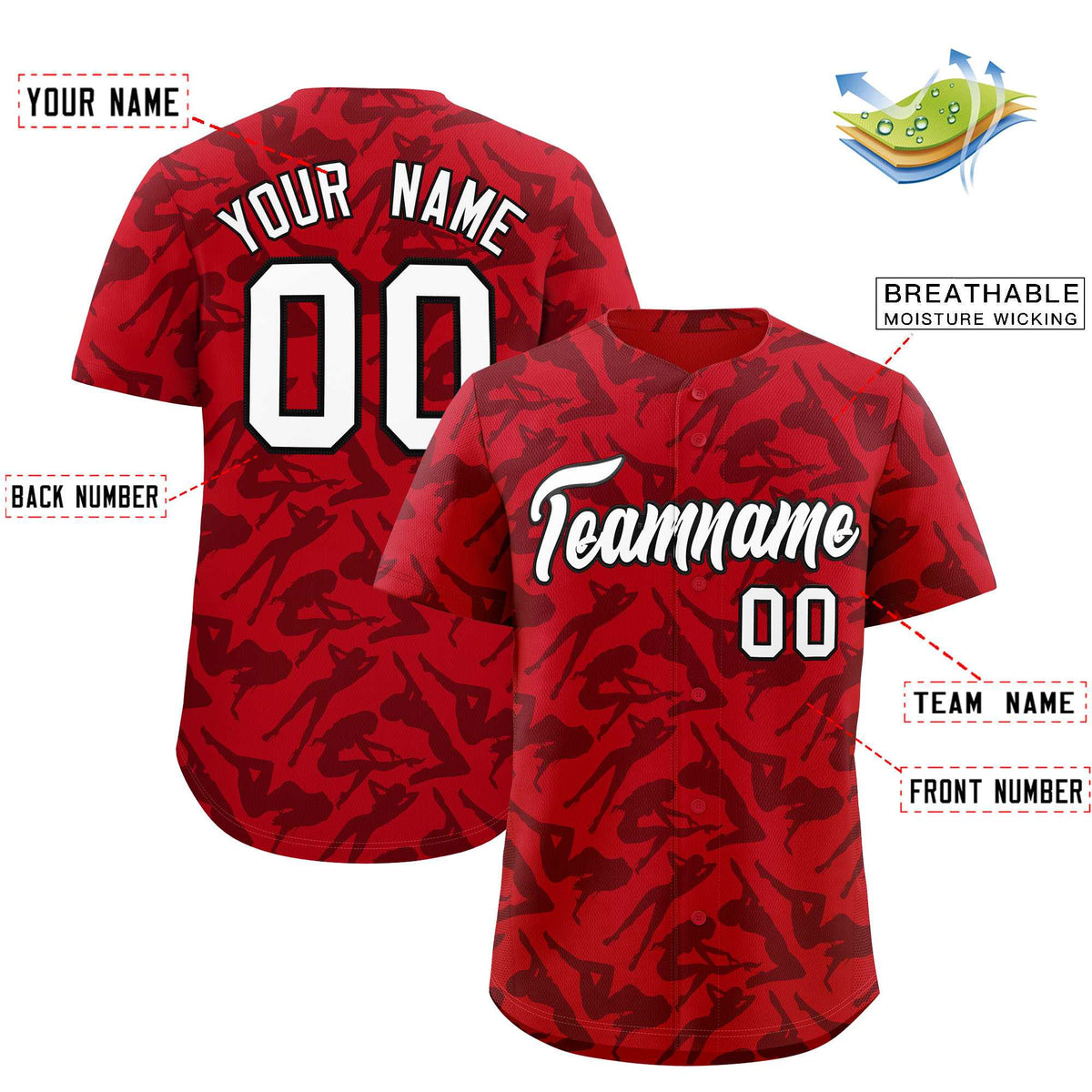 Custom Red Black Playboy Graffiti Pattern Authentic Baseball Jersey| KXKSHOP