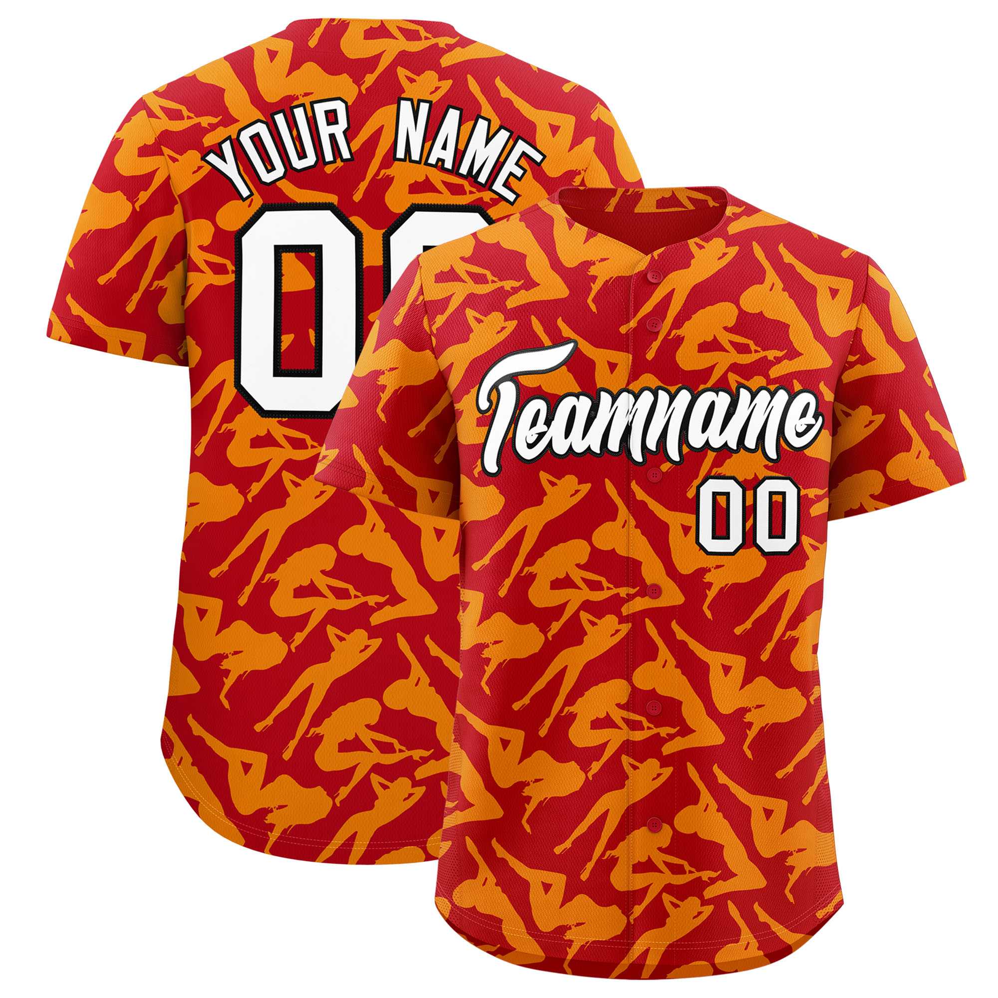 Custom Red Gold Playboy Graffiti Pattern Authentic Baseball Jersey| KXKSHOP
