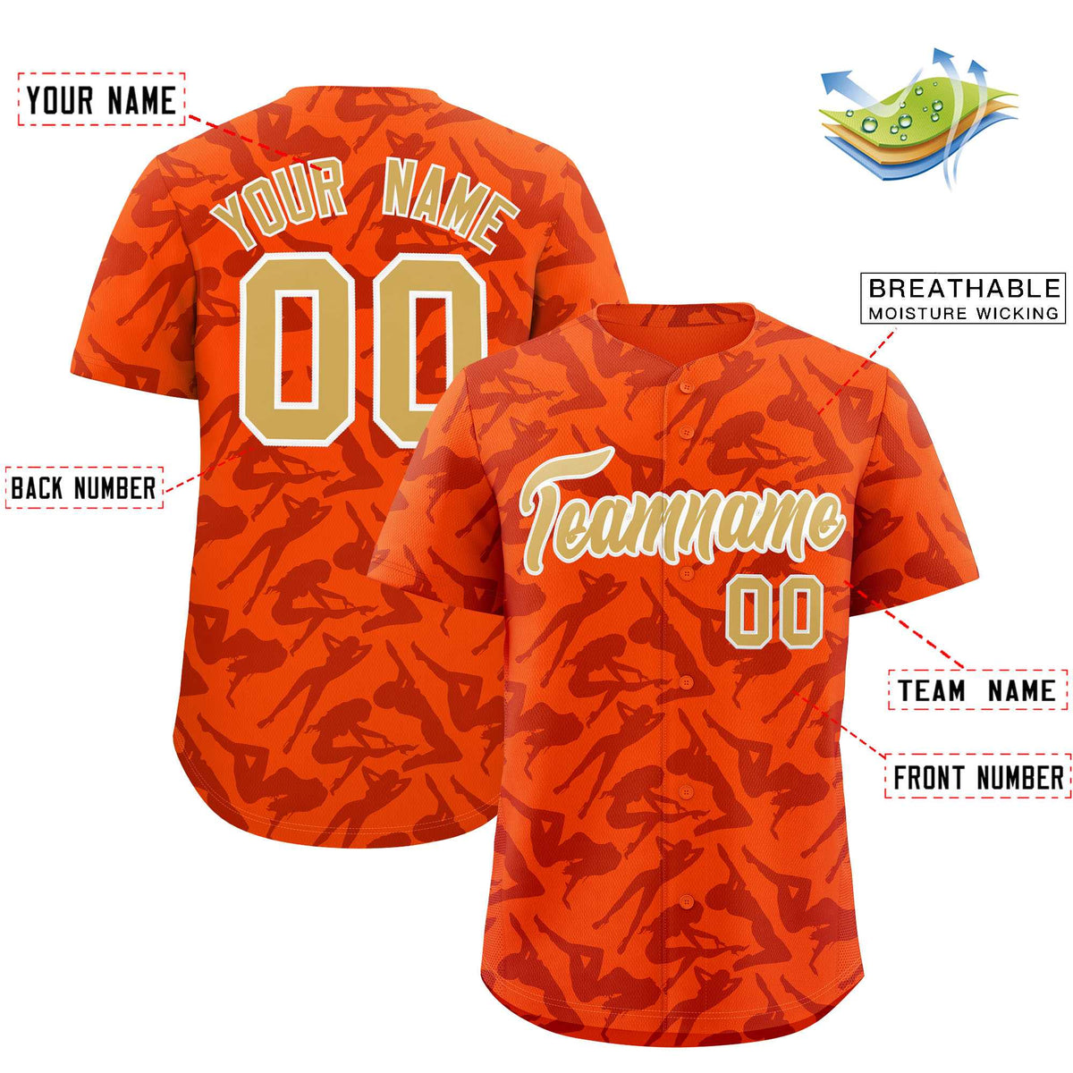 Custom Orange Crimson Playboy Graffiti Pattern Authentic Baseball Jersey| KXKSHOP
