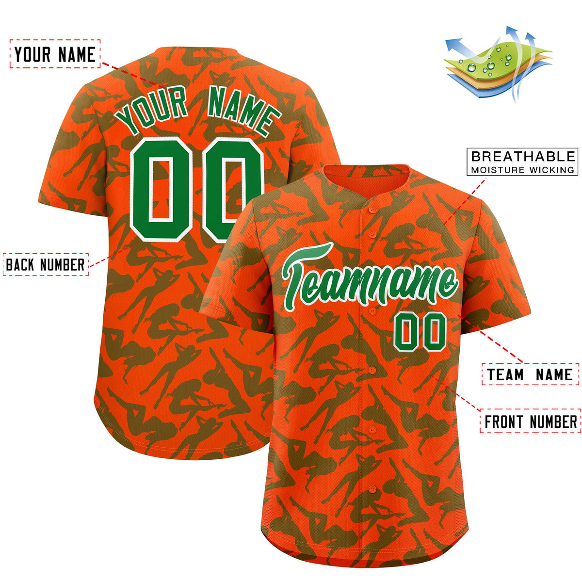 Custom Orange Kelly Green Playboy Graffiti Pattern Authentic Baseball Jersey| KXKSHOP