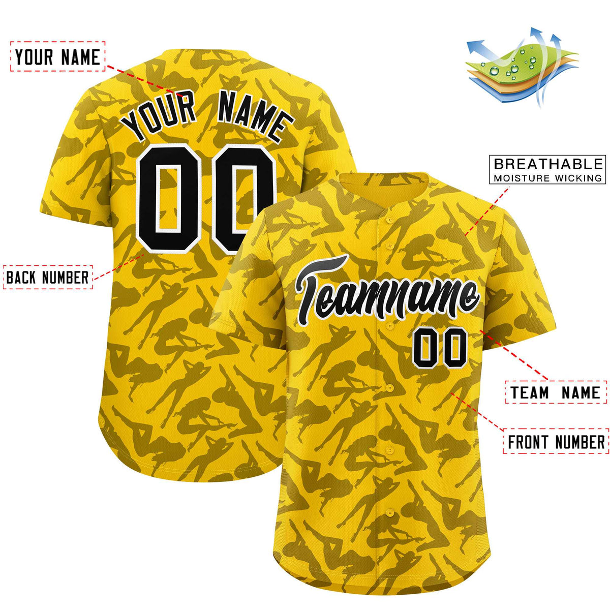 Custom Gold Black Playboy Graffiti Pattern Authentic Baseball Jersey| KXKSHOP