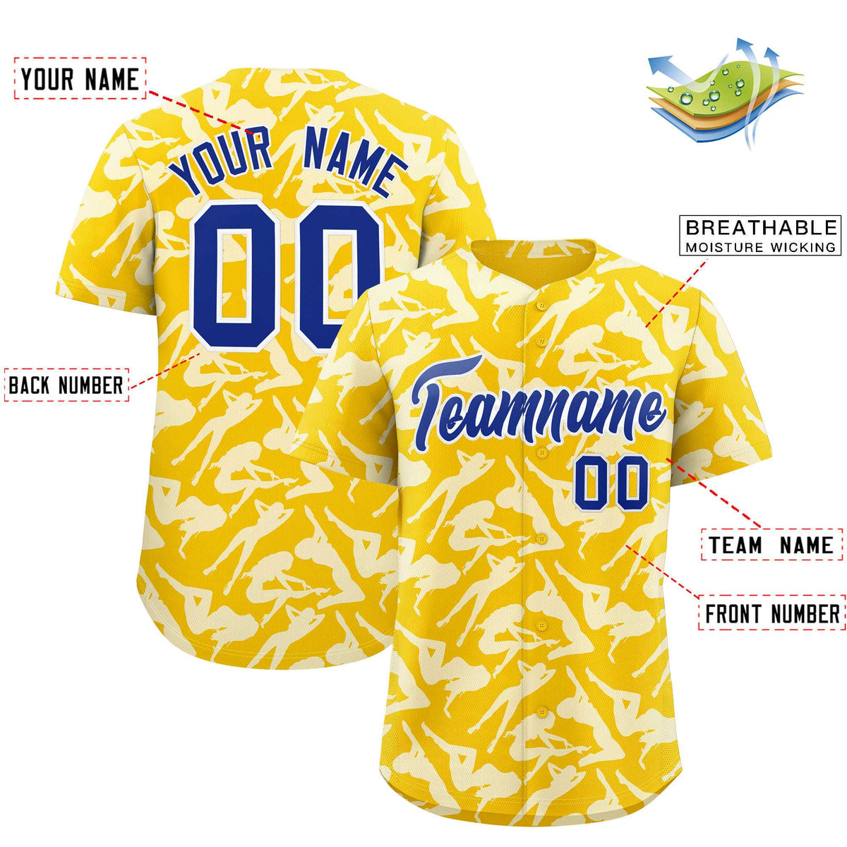 Custom Gold White Playboy Graffiti Pattern Authentic Baseball Jersey| KXKSHOP