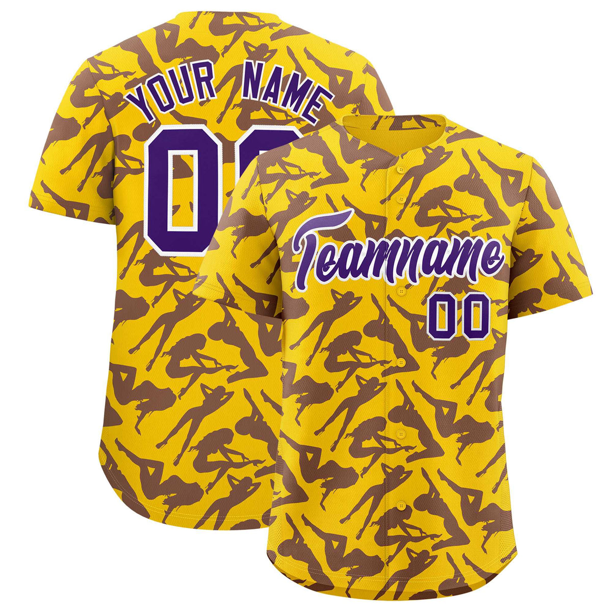 Custom Gold Purple Playboy Graffiti Pattern Authentic Baseball Jersey| KXKSHOP