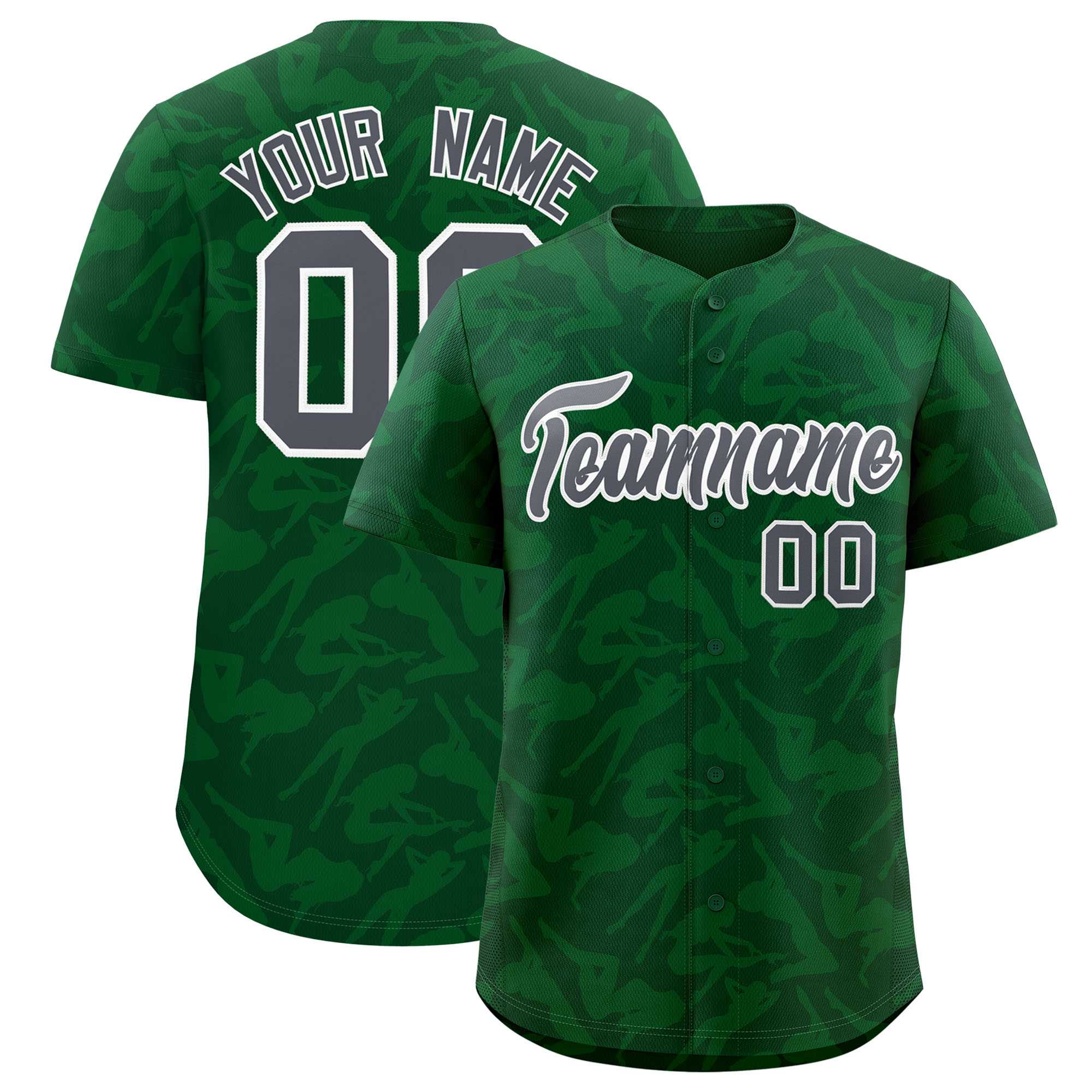 Custom Green Gray Playboy Graffiti Pattern Authentic Baseball Jersey| KXKSHOP
