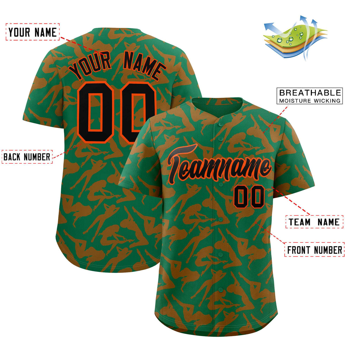 Custom Kelly Green Orange Playboy Graffiti Pattern Authentic Baseball Jersey| KXKSHOP