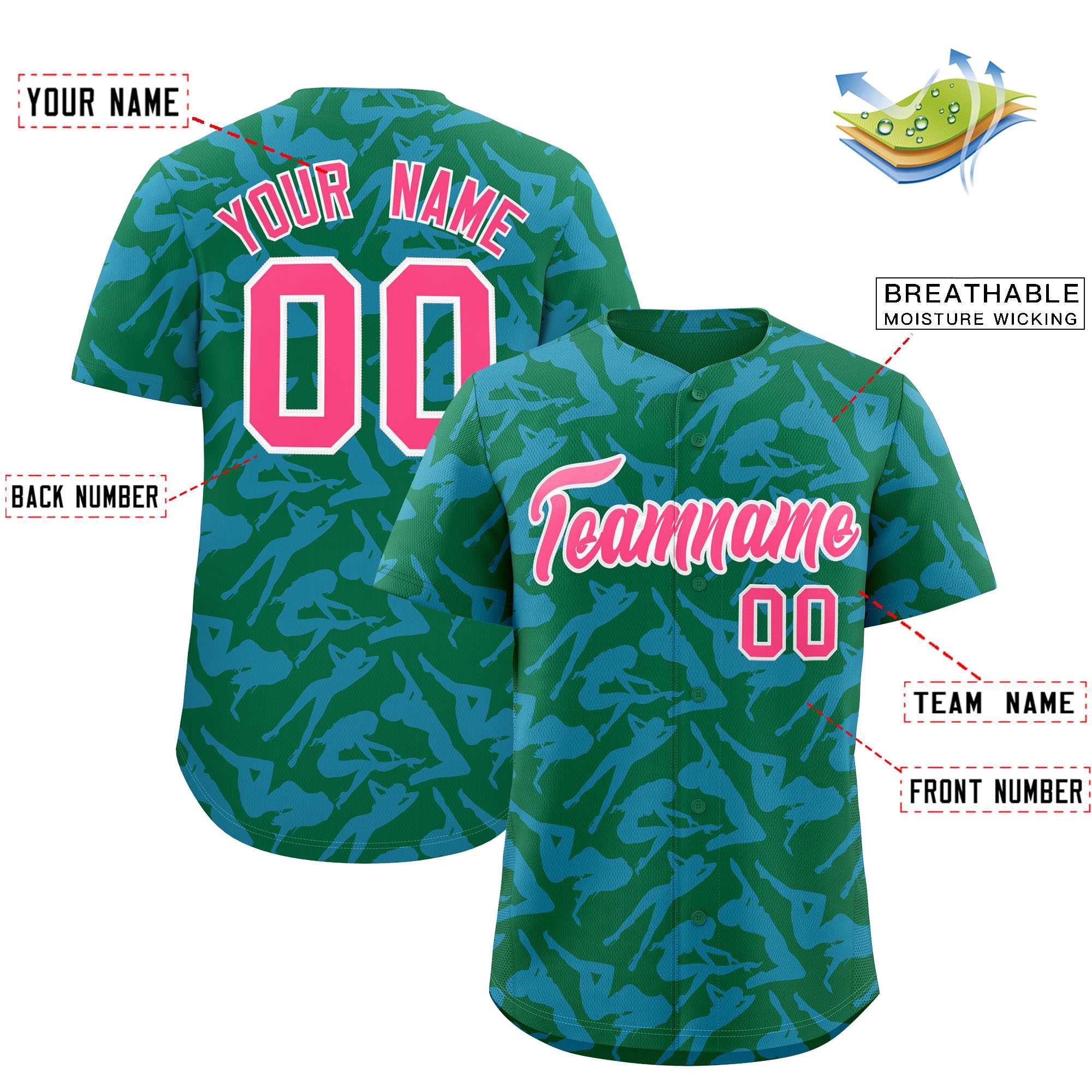 Custom Kelly Green Powder Blue Playboy Graffiti Pattern Authentic Baseball Jersey| KXKSHOP