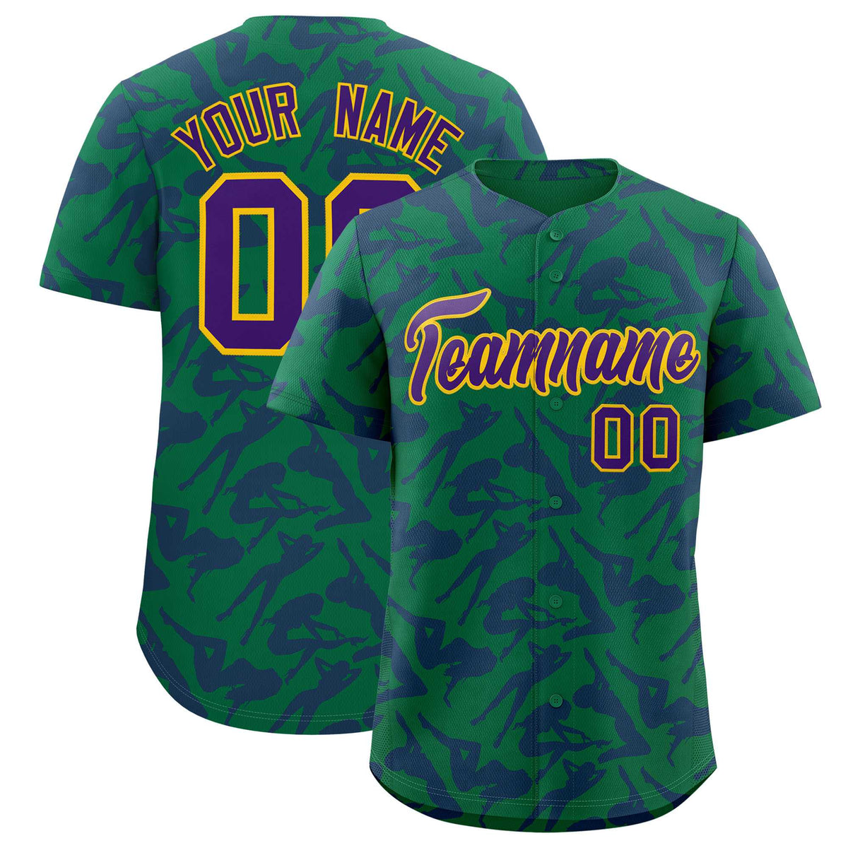 Custom Kelly Green Purple Playboy Graffiti Pattern Authentic Baseball Jersey| KXKSHOP