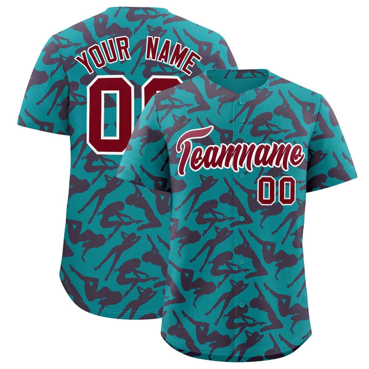 Custom Aqua Crimson Playboy Graffiti Pattern Authentic Baseball Jersey| KXKSHOP