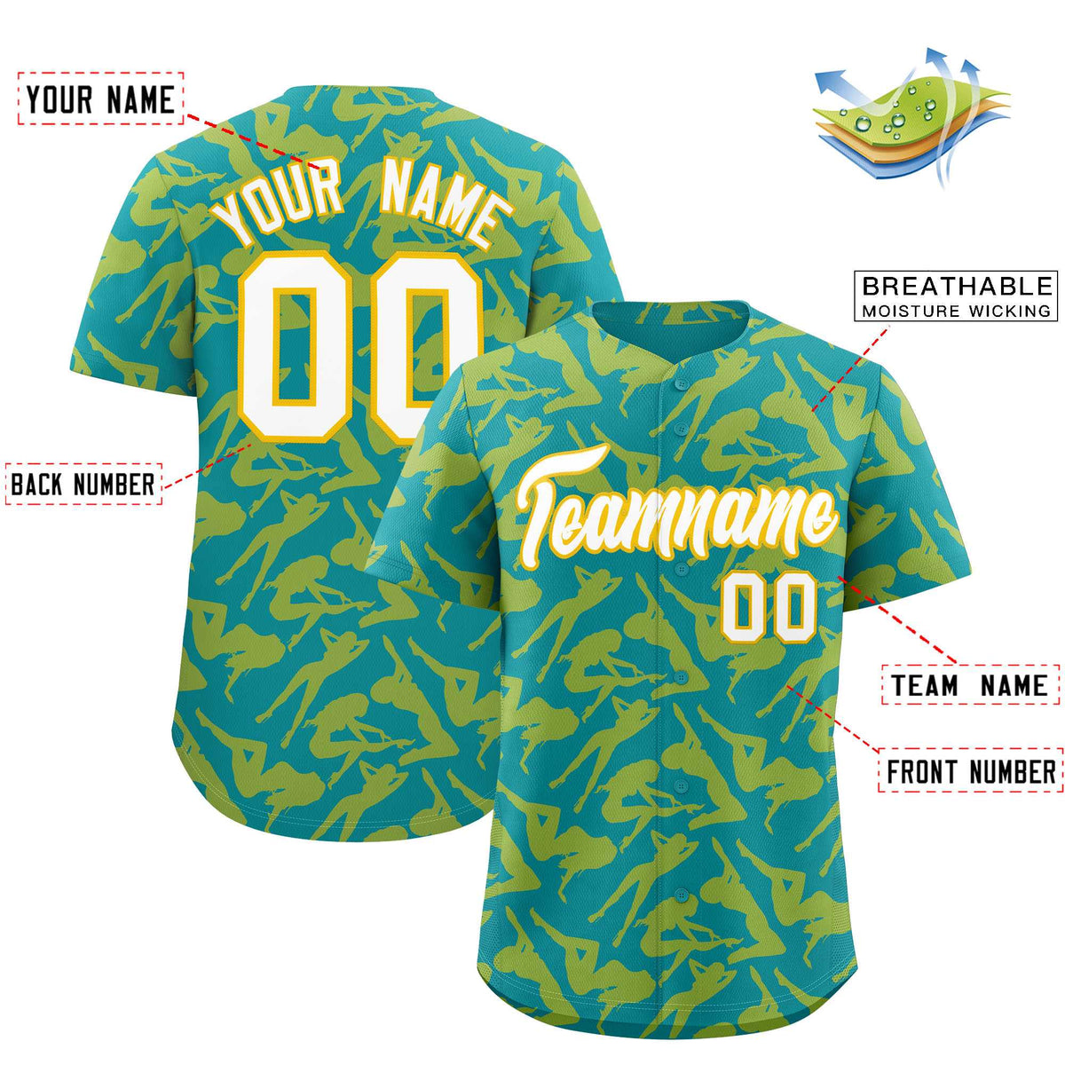 Custom Teal Gold Playboy Graffiti Pattern Authentic Baseball Jersey| KXKSHOP