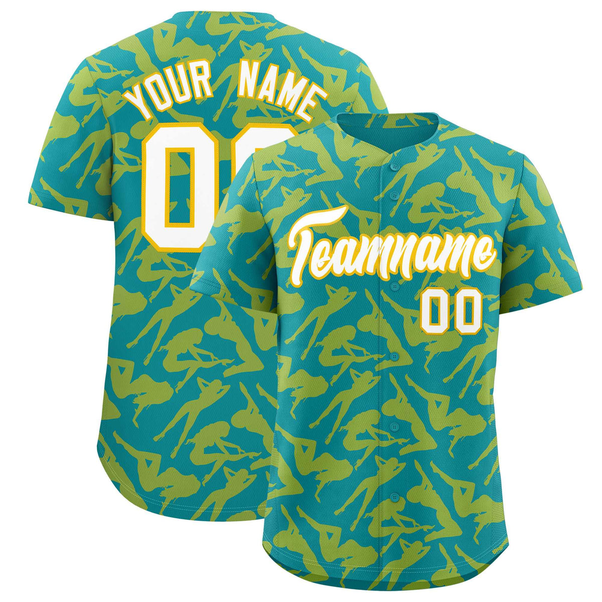 Custom Teal Gold Playboy Graffiti Pattern Authentic Baseball Jersey| KXKSHOP