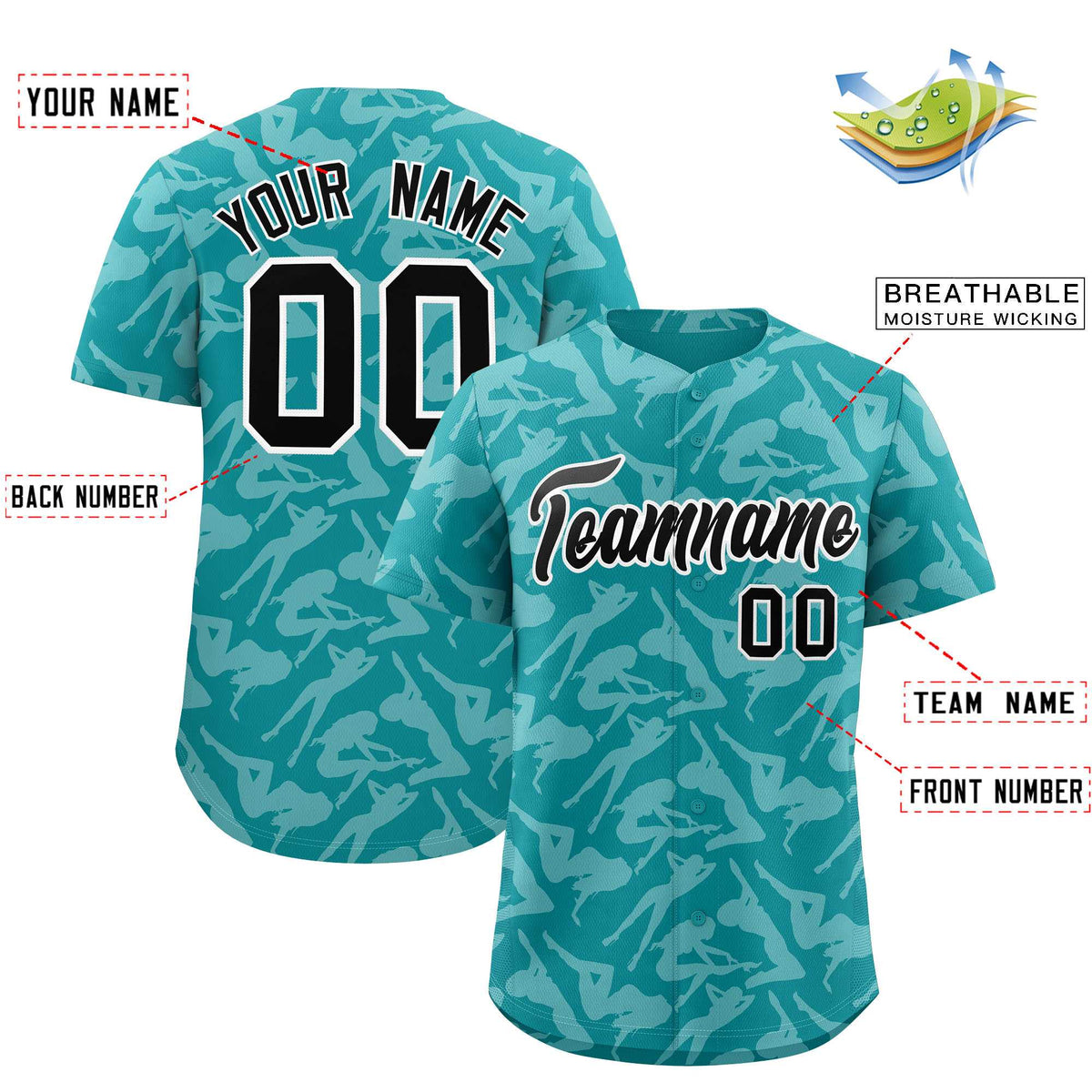 Custom Aqua White Playboy Graffiti Pattern Authentic Baseball Jersey| KXKSHOP