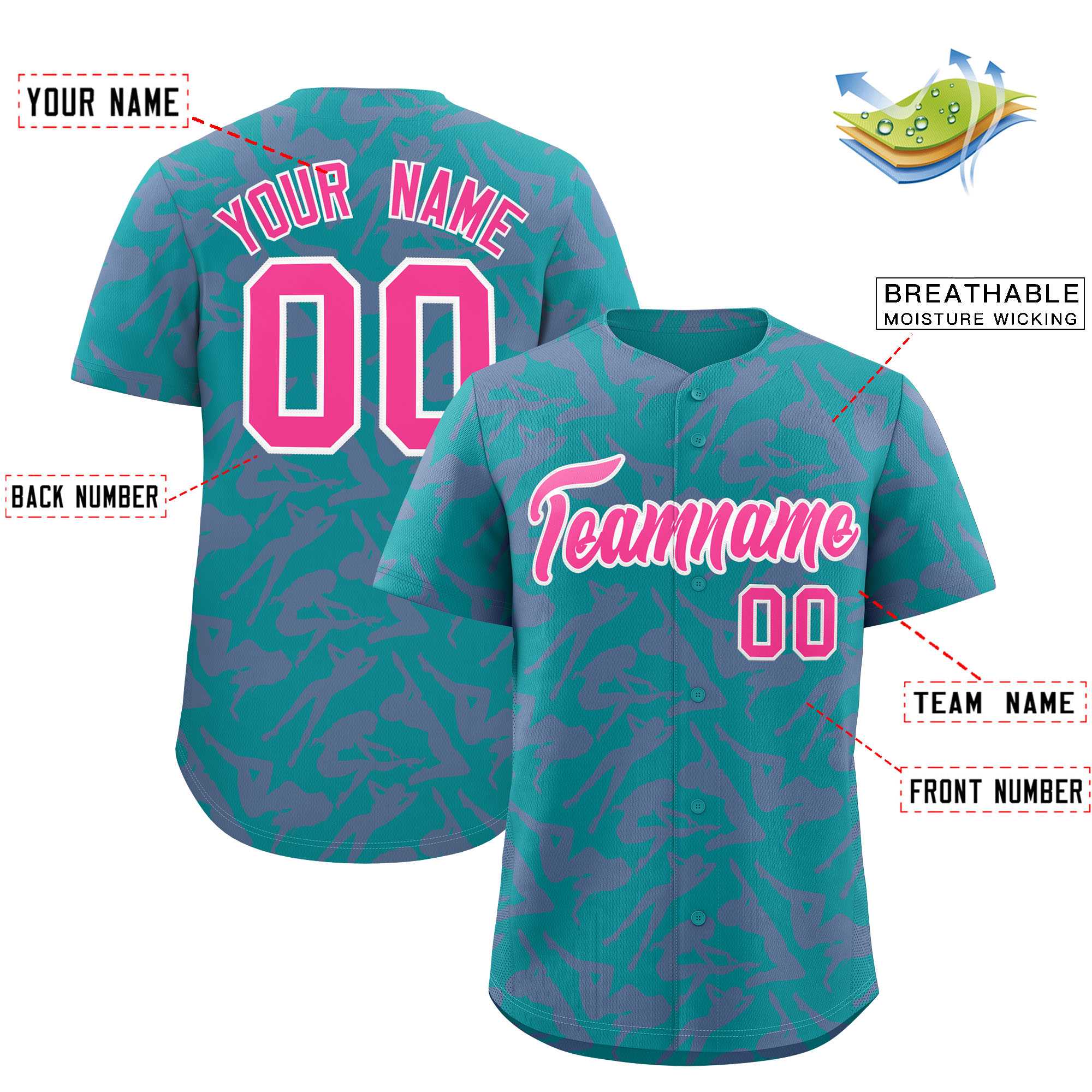 Custom Aqua Pink Playboy Graffiti Pattern Authentic Baseball Jersey| KXKSHOP