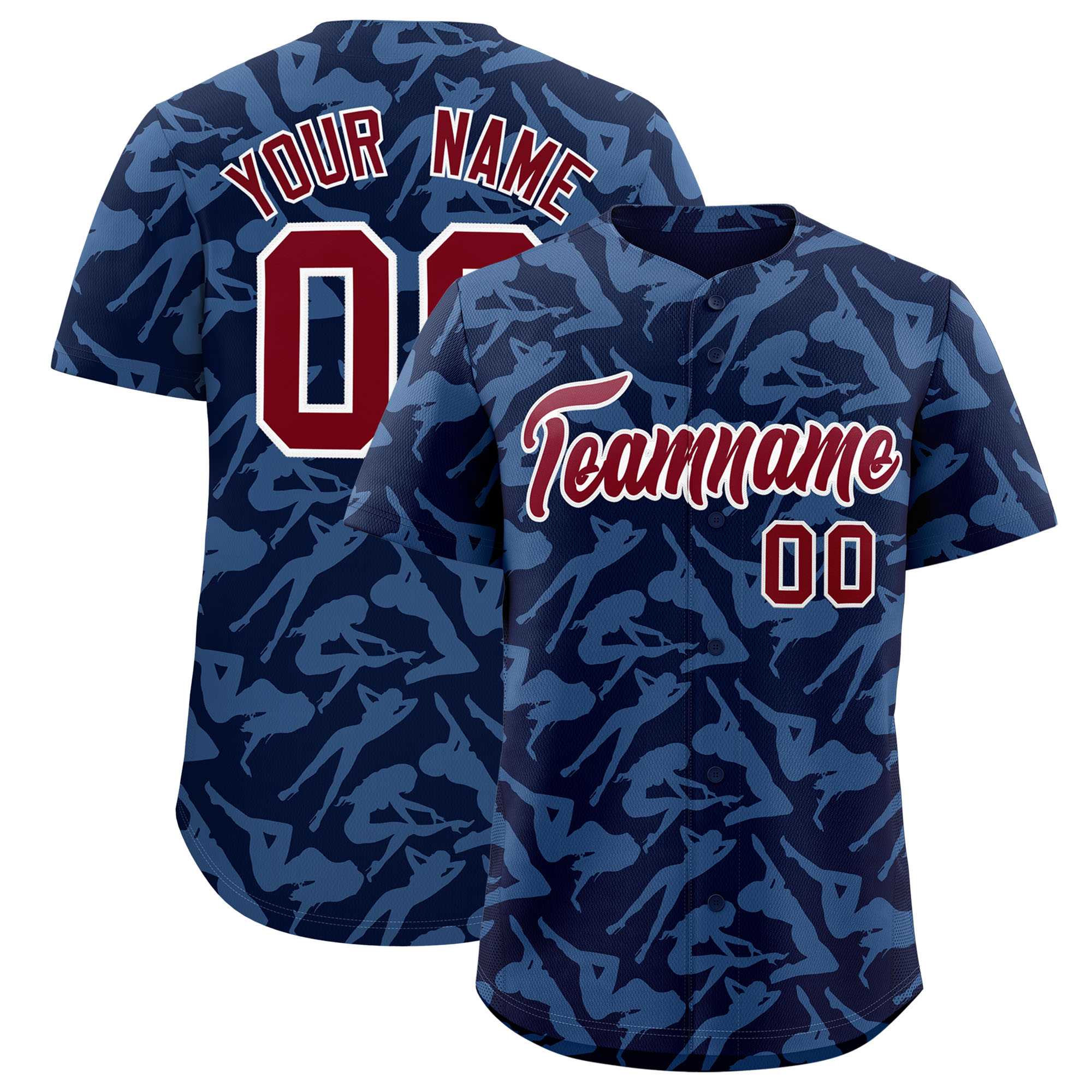 Custom Navy Light Blue Playboy Graffiti Pattern Authentic Baseball Jersey| KXKSHOP
